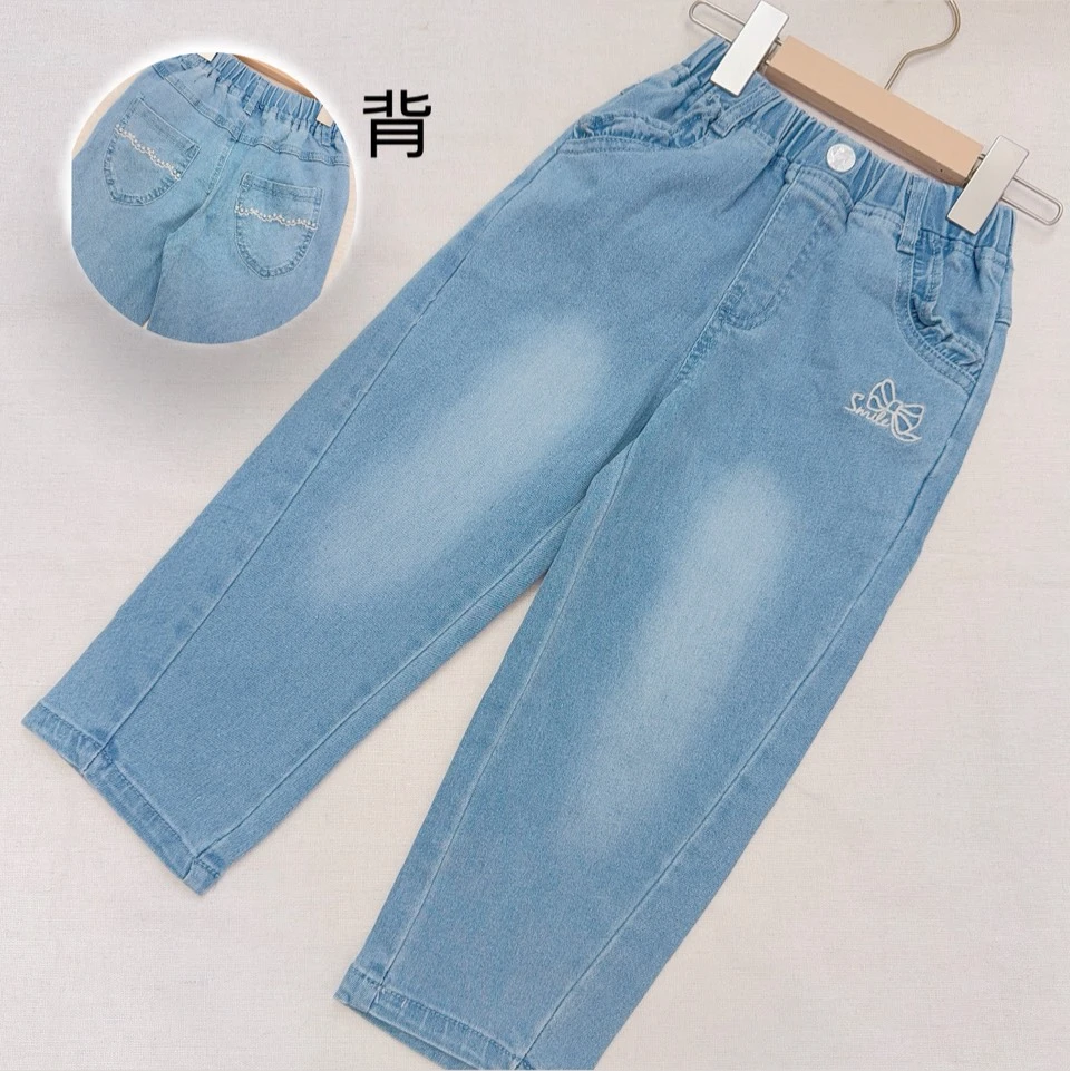 YH-2753藍刺繡蝴蝶結牛仔褲