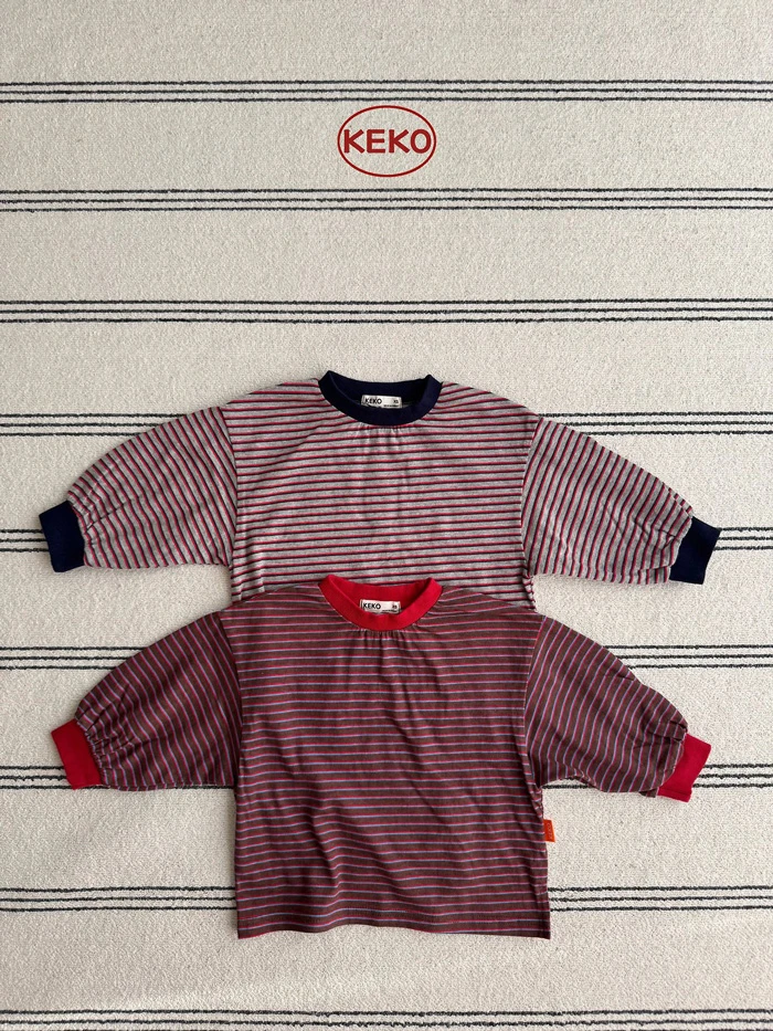 【90-120】韓國童裝 KEKO 秋季新款 條紋滾邊上衣