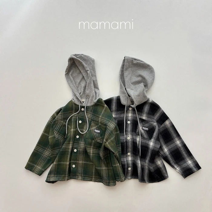 【80-150】韓國童裝 MAMAMI 秋季新款 格紋連帽襯衫