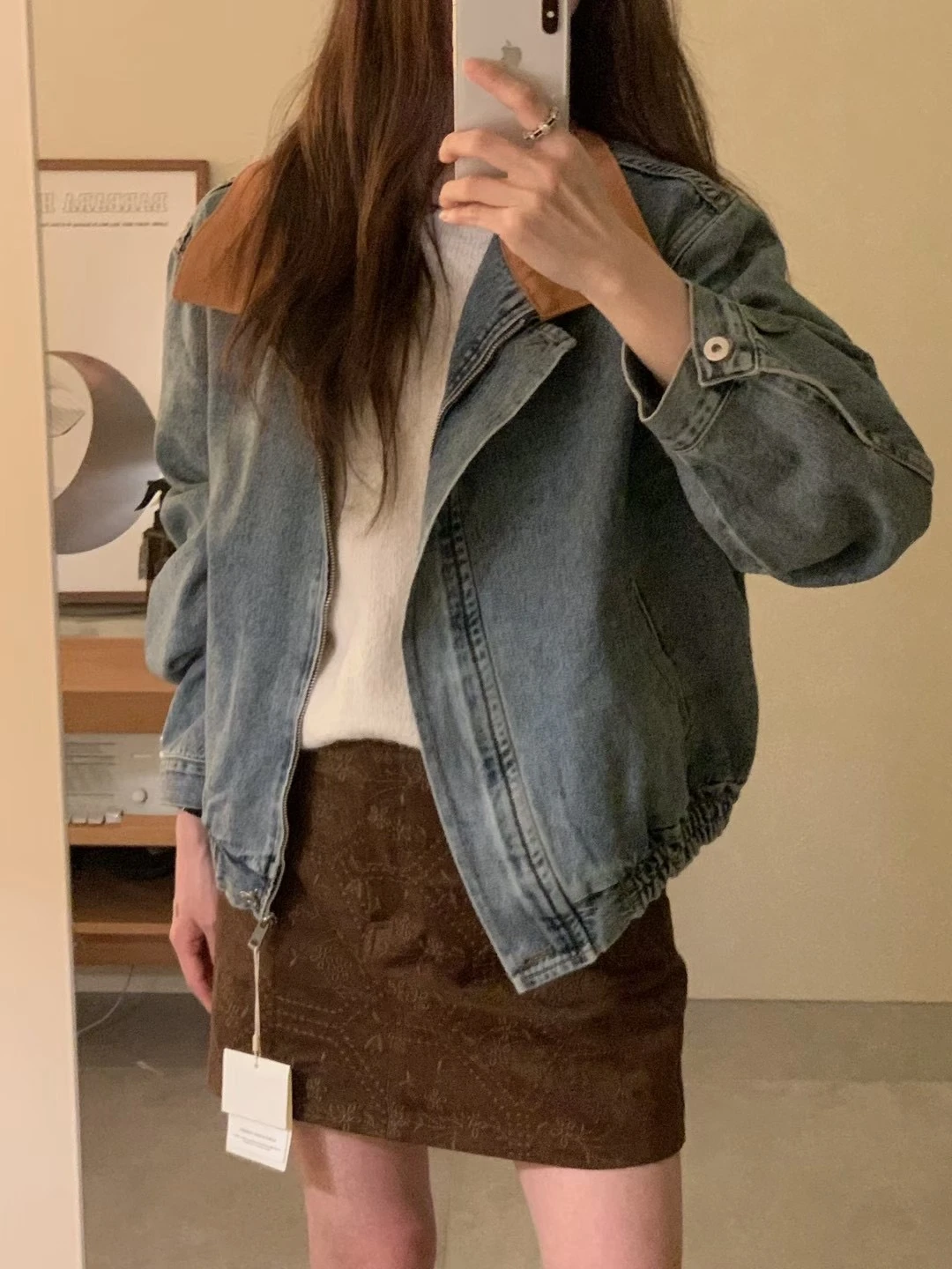正韓女裝 韓國女裝 拼色丹寧工裝外套