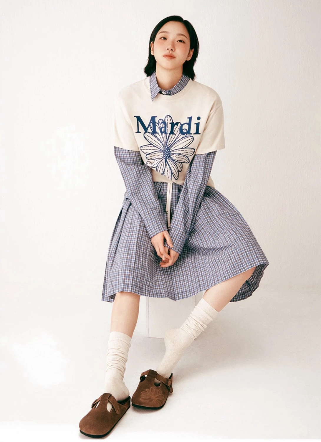 MARDI MERCREDI - 經典 T 字帶絨面穆勒鞋