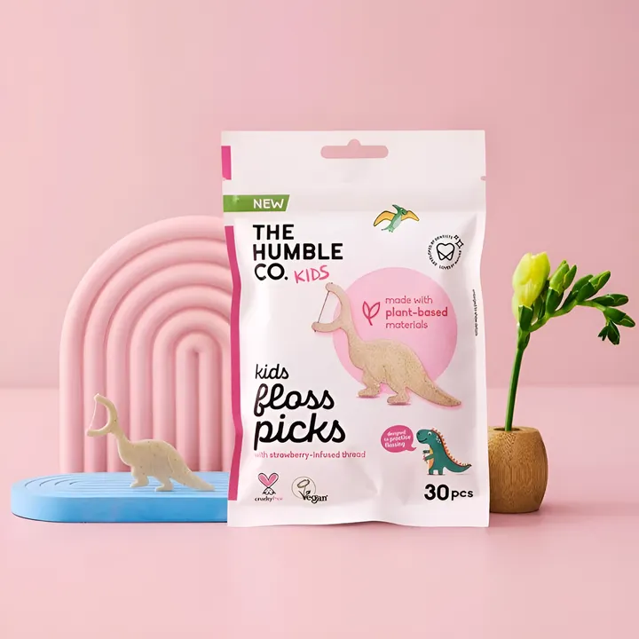 【2包優惠】瑞典 THE HUMBLE CO. 兒童恐龍牙線棒｜草莓口味（單包30入）