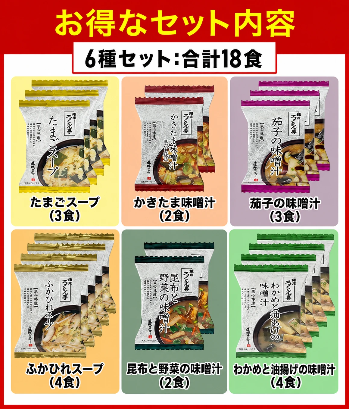 6口味18包各口味數量對照