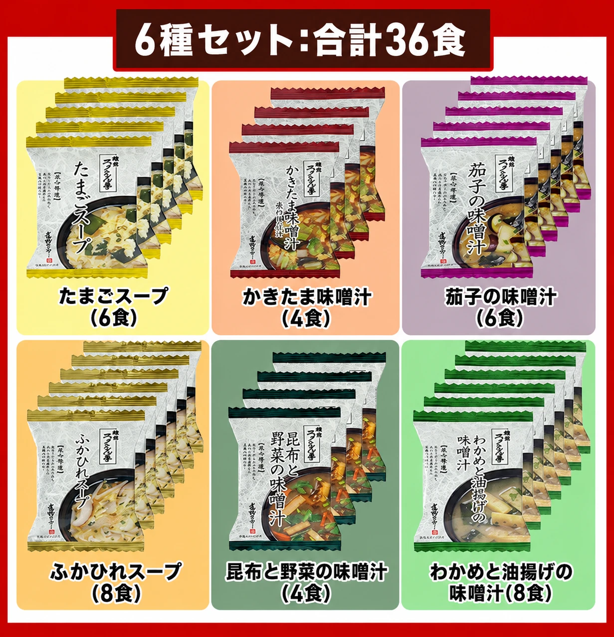 6口味36包各口味數量對照