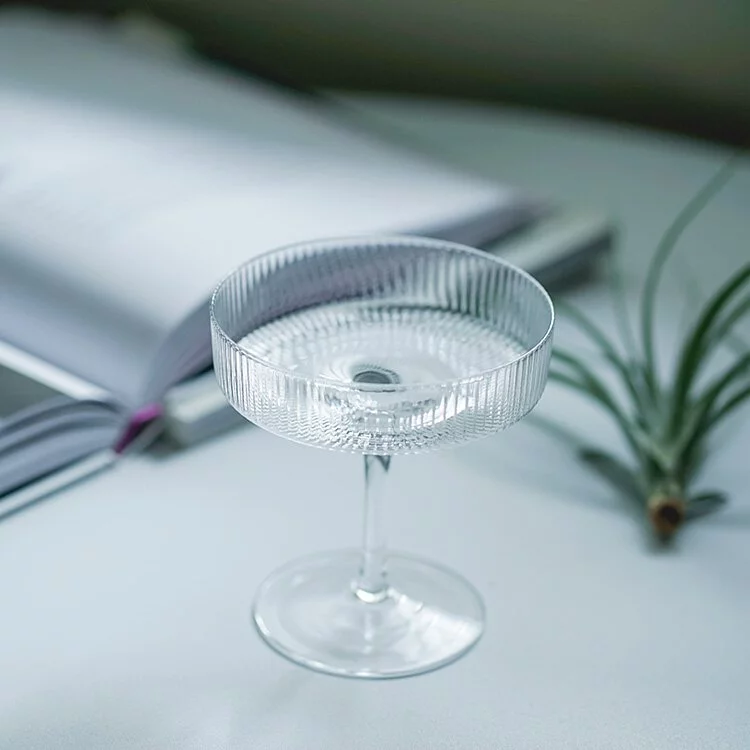 直條壓紋甜點玻璃高腳杯