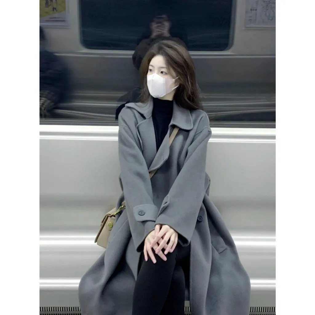 實拍 M-XL毛呢長大衣 女 長大衣 長外套 保暖外套 西裝外套 韓國外套 冬天外套 日系外套 大學生外套