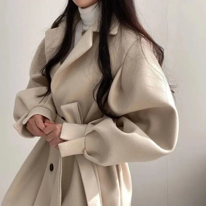 M-2XL超遮肉! 大尺碼 顯瘦綁帶外套 秋冬Chic甜美外套 奶茶色/黑色 杏色短外套