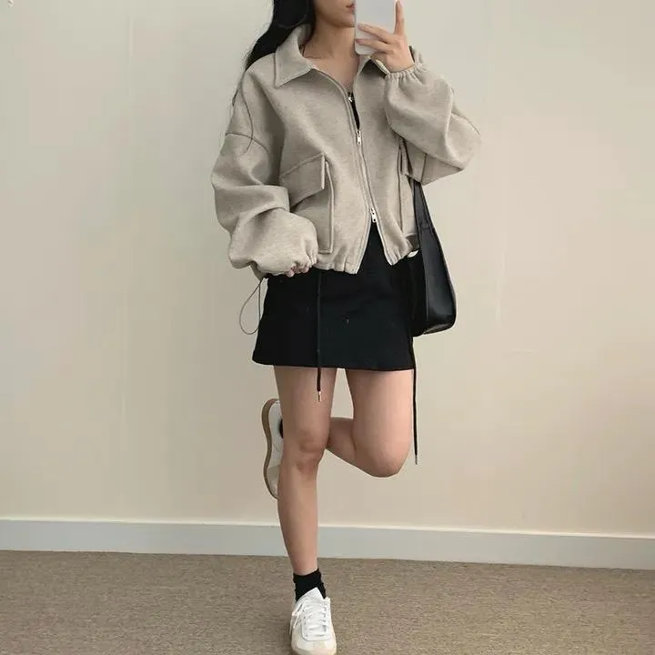 實拍 大尺碼可 韓系三色空氣感外套 學院風冬季夾克 顯瘦大尺碼女裝 休閒雙拉鍊設計