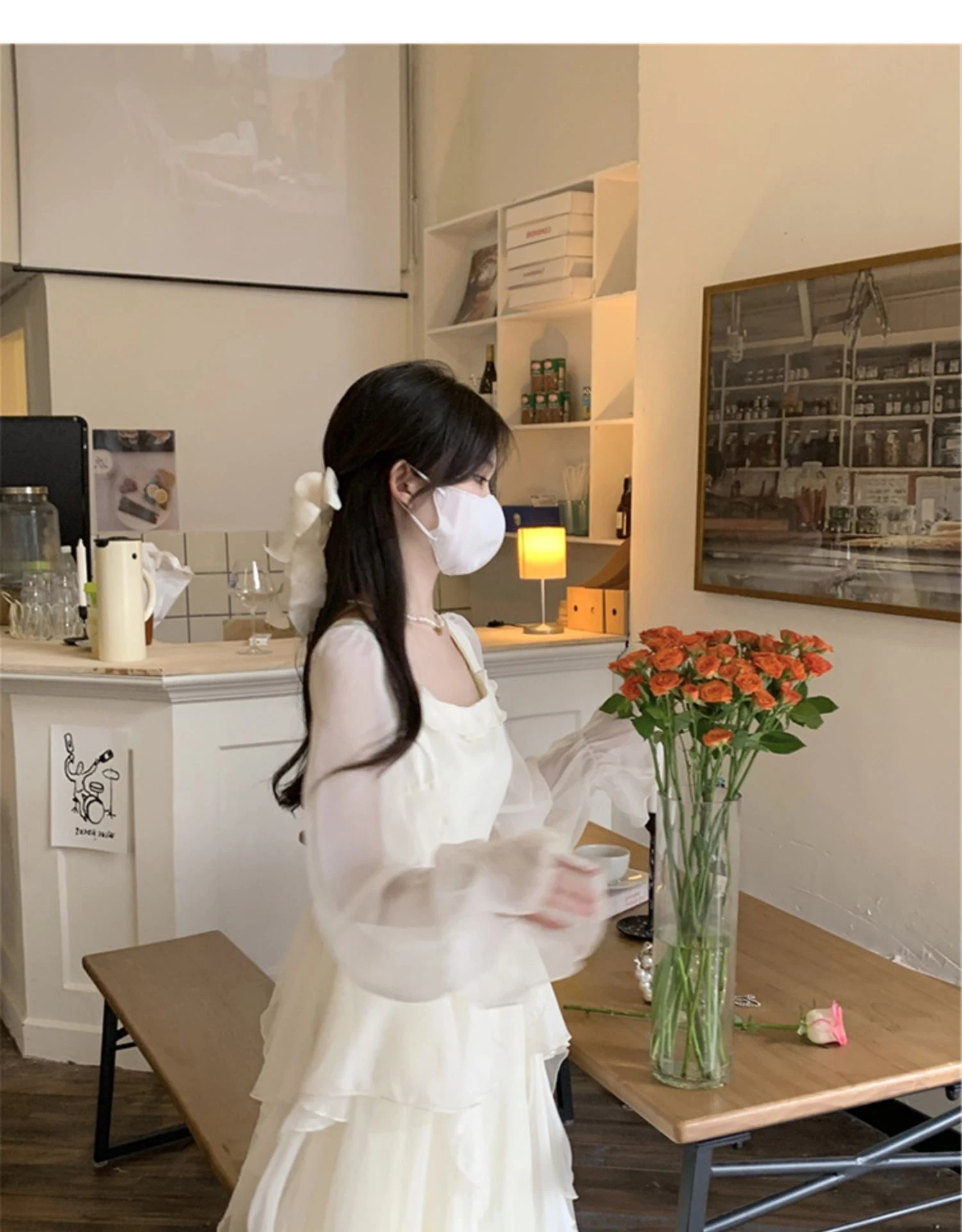 M-2XL法式荷葉長洋裝 仙氣浪漫多層次大裙擺 顯瘦高腰長裙 婚禮約會度假 質感雪紡透視袖 生日洋裝 輕婚紗