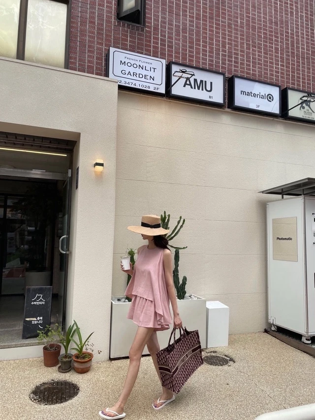 中大碼(胸圍110) 好版型 亞麻 兩件式套裝 短褲套裝 繞頸削肩 韓系 度假風 休閒穿搭 顯瘦 粉色套裝