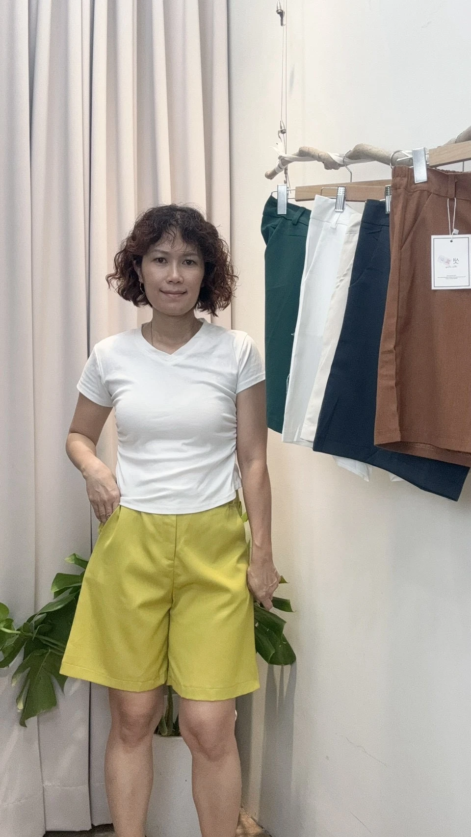 高腰棉麻短褲