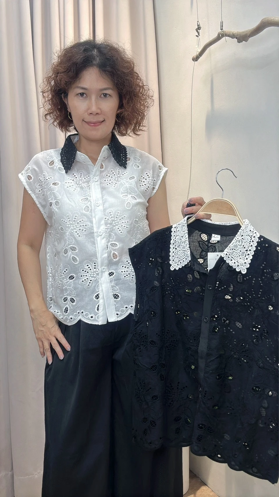 蕾絲翻領刺繡襯衫