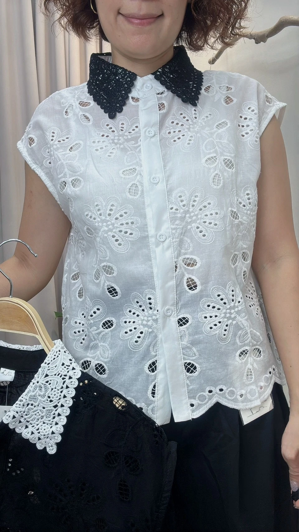 蕾絲翻領刺繡襯衫