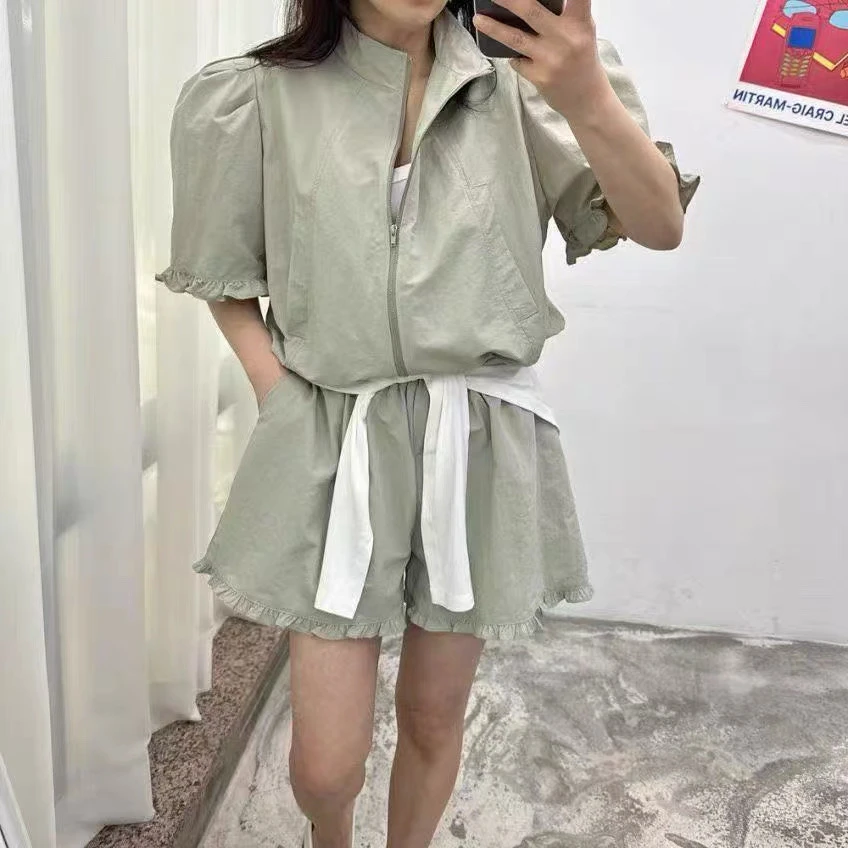 木耳邊立領外套短褲套裝