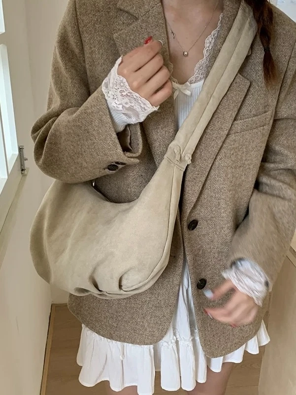 復古麂皮絨斜挎單肩包