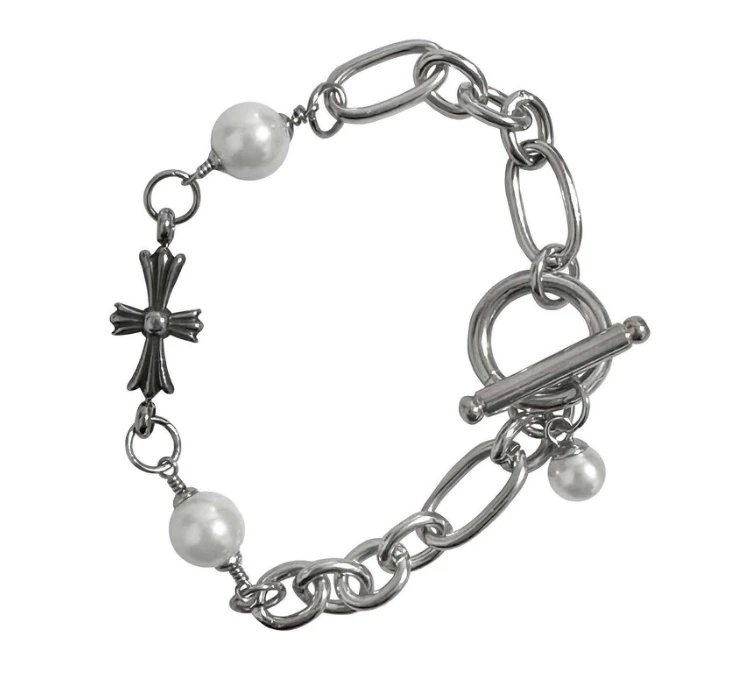 【OFUSE】pearl drop bracelet(cross) 手鍊