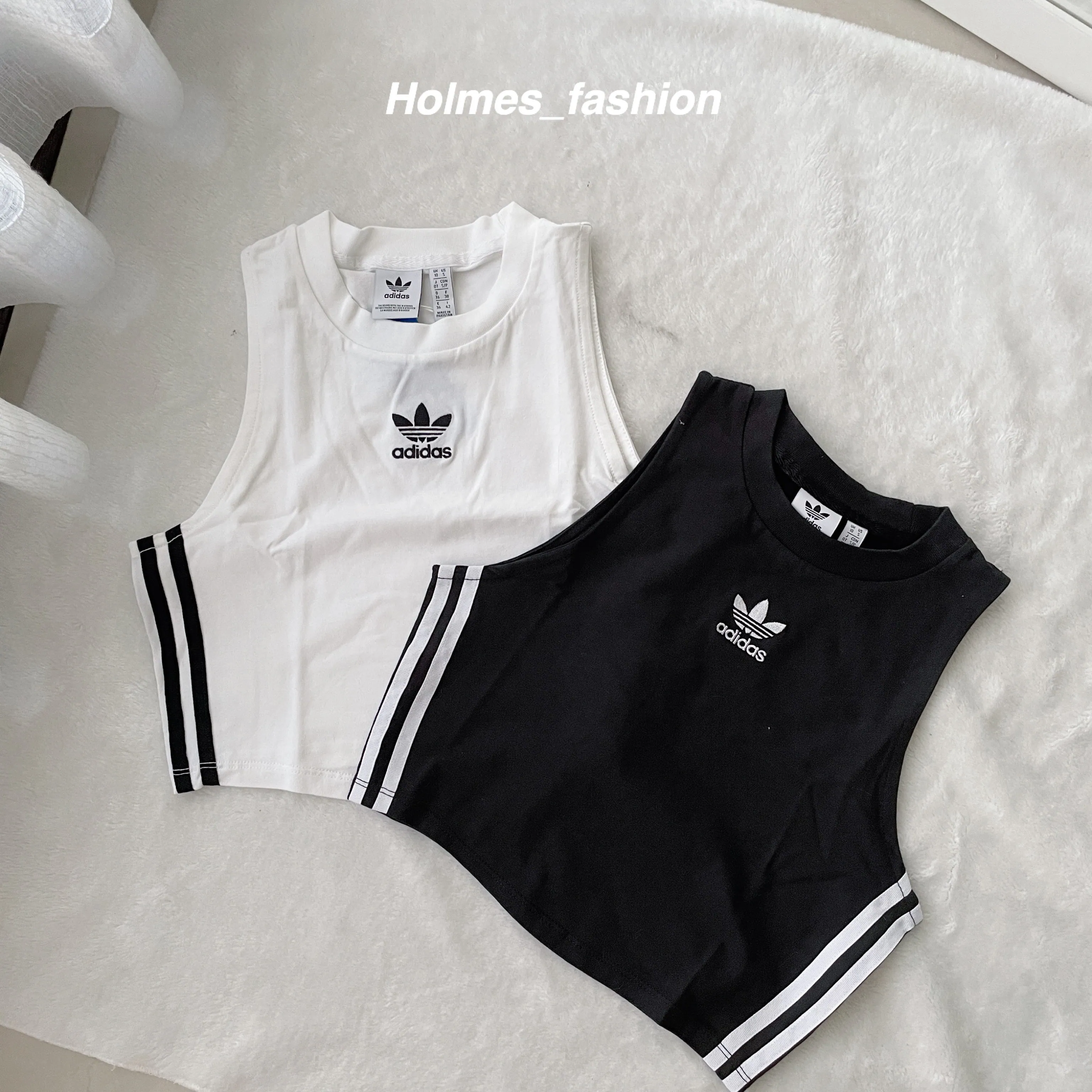 [Holmes]Adidas Crop Top 背心  短版  運動背心 女 黑白 白黑 CY4745 Dh3163