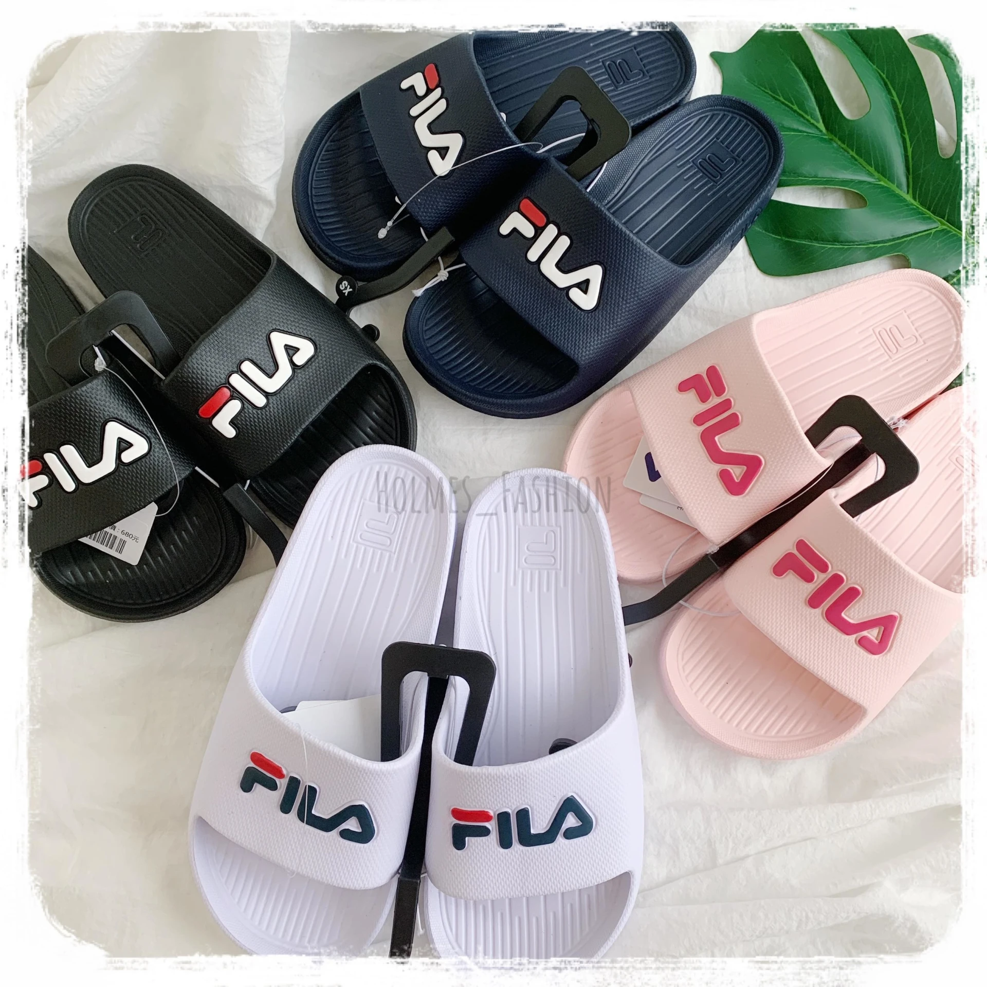 [Holmes]FILA  拖鞋 經典款 防水拖  無海綿 防滑底 輕量 黑白 黑金 粉紅 白 深藍