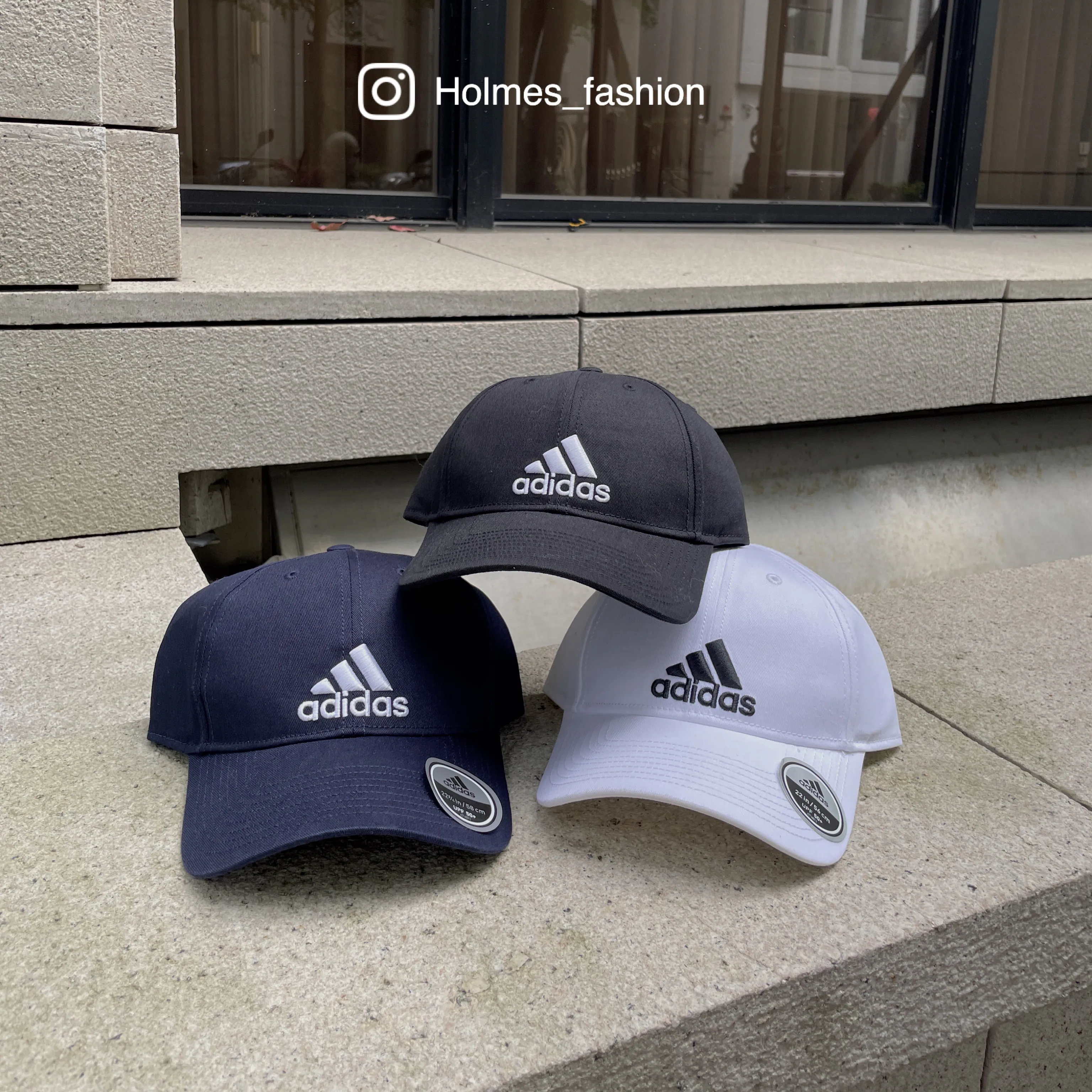 [Holmes]ADIDAS 基本款 三槓刺繡 老帽  黑色 白色 深藍黑