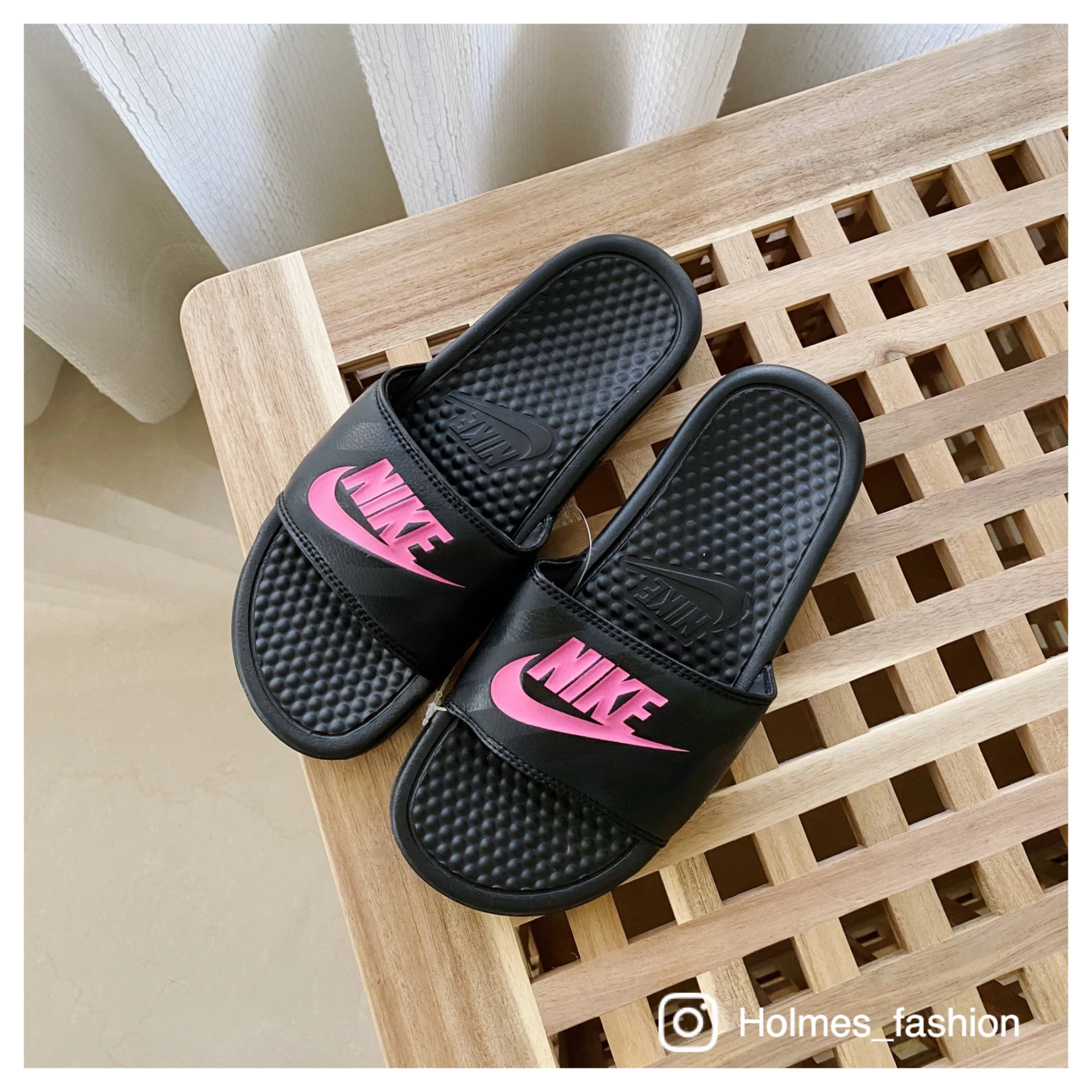 [Holmes]NIKE 海綿拖鞋 黑粉紅 343881-061