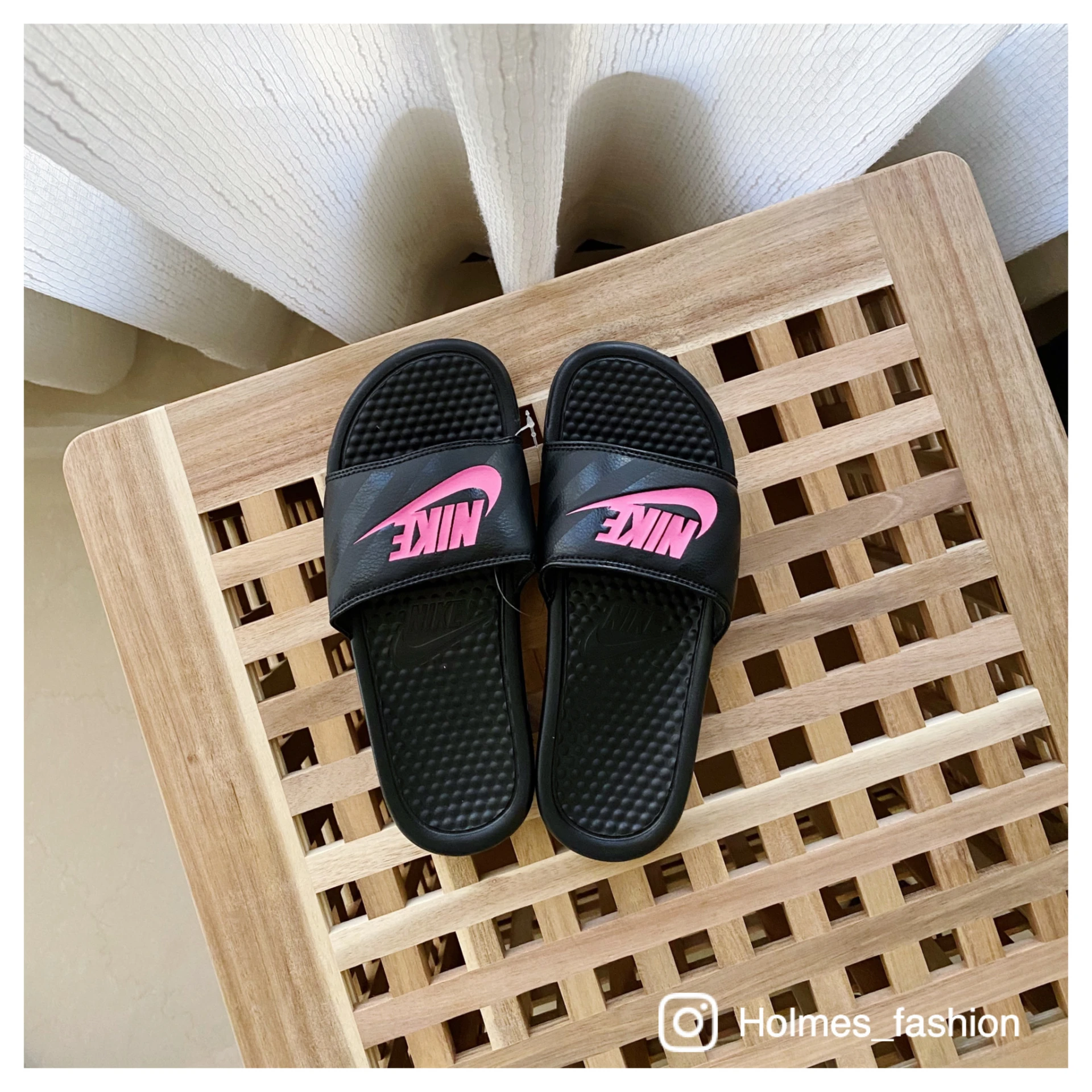 [Holmes]NIKE 海綿拖鞋 黑粉紅 343881-061