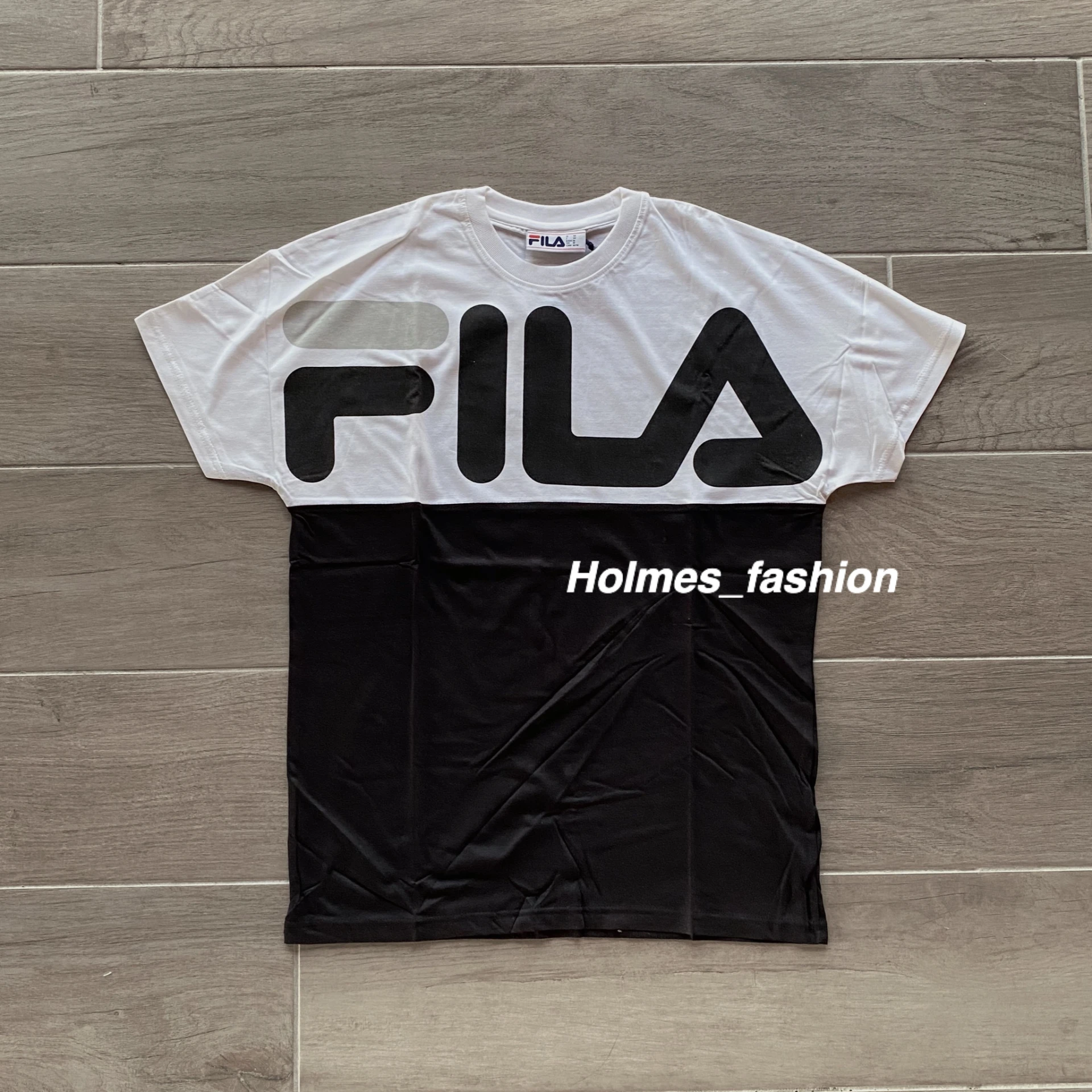 [Holmes]FILA 男版大LOGO 黑灰 拼色 短袖 T恤