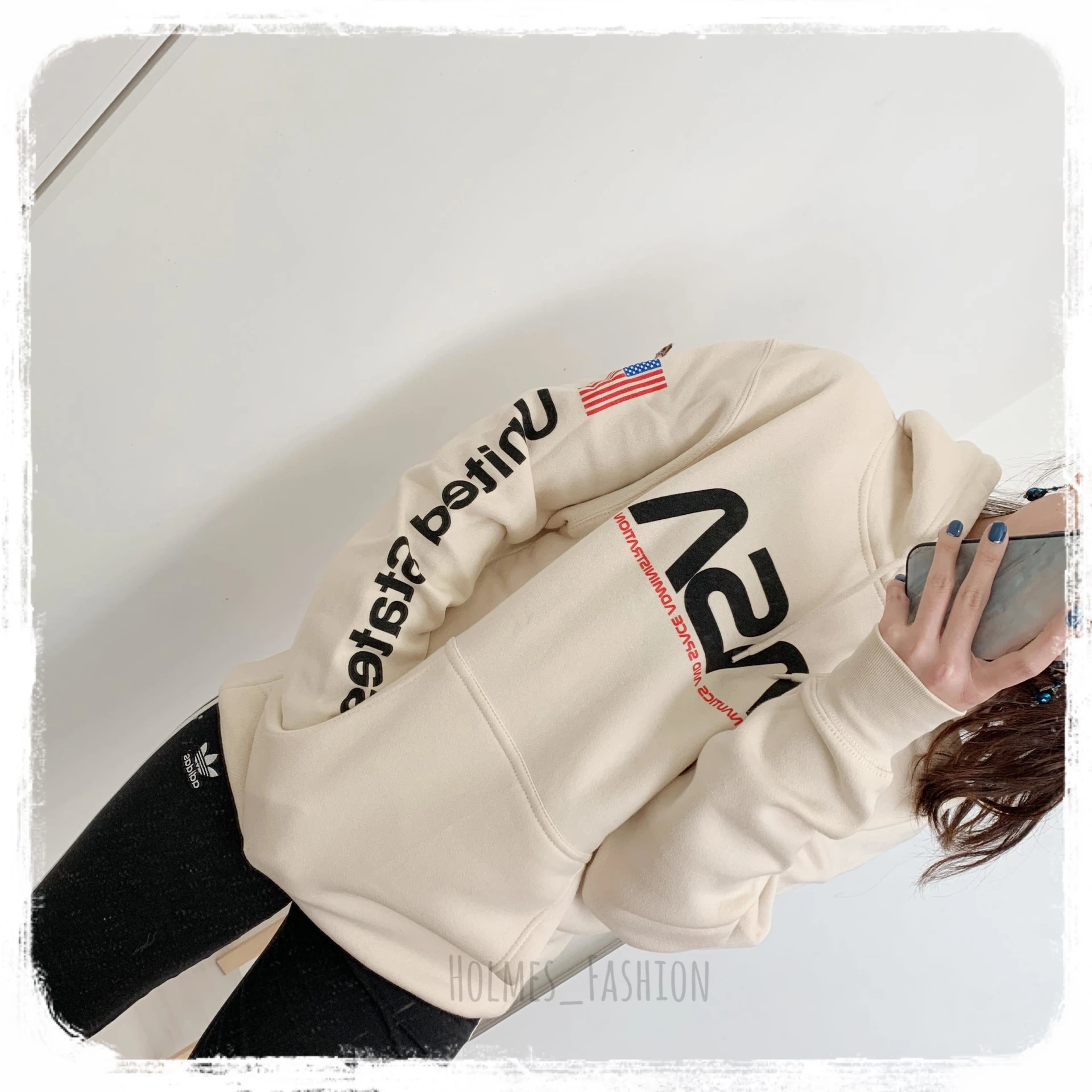 [Holmes]美國 NASA HOODIE 帽踢 杏色