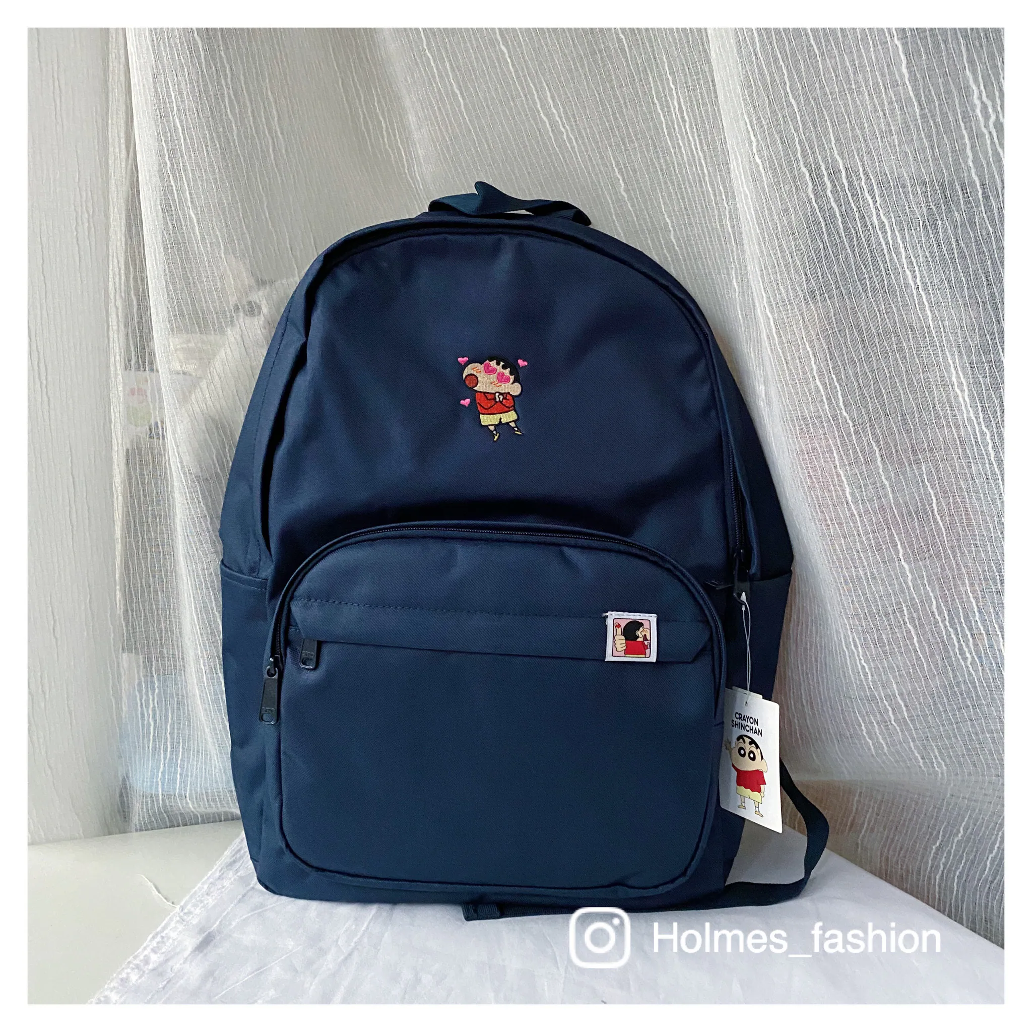 [Holmes]SPAO x 蠟筆小新 三層拉鍊後背包 愛心深藍