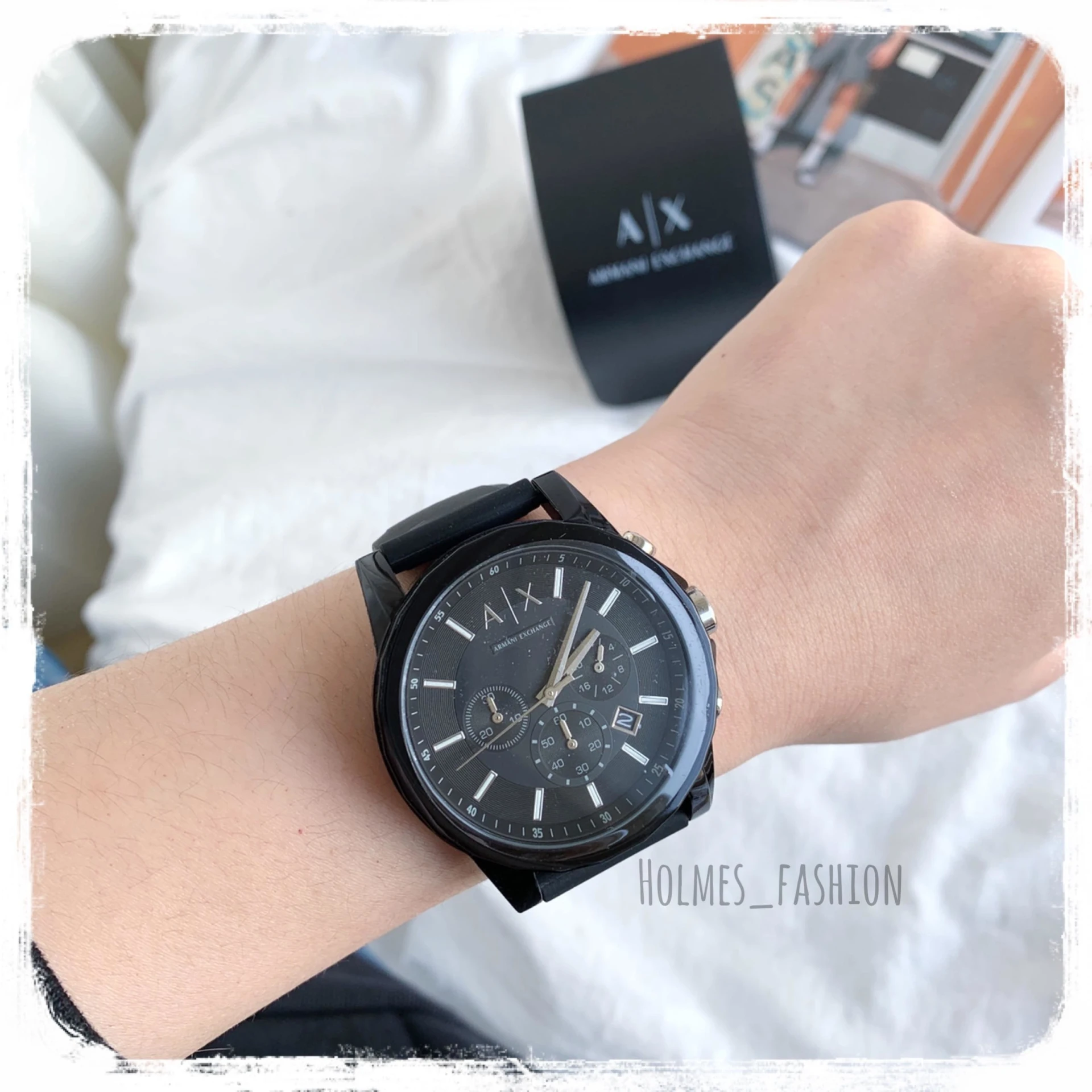 Armani Exchange AX1326 黑銀三眼男錶矽膠錶帶
