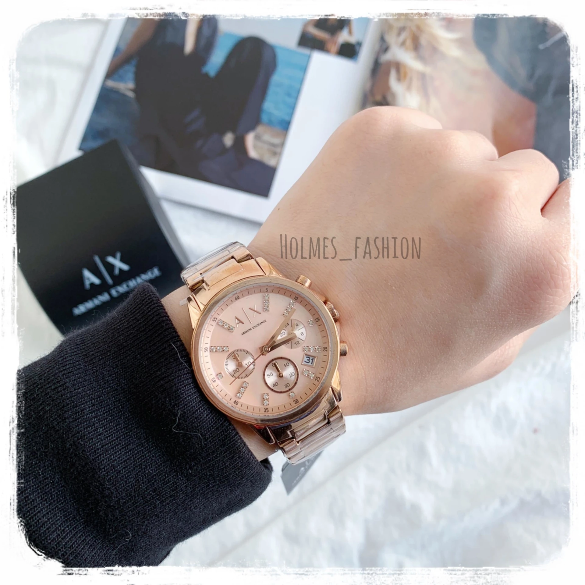 Armani Exchange AX4326 玫瑰金三眼女錶