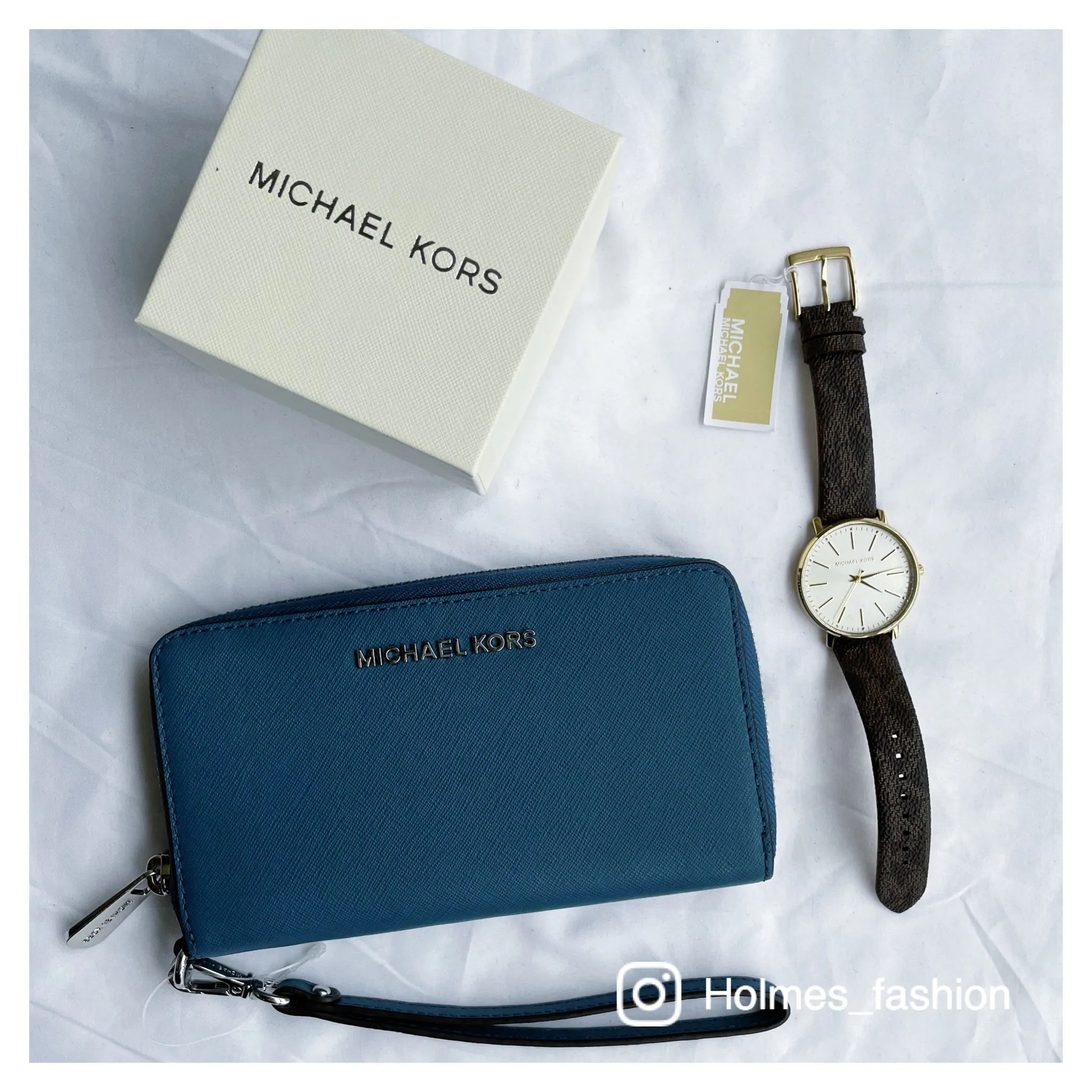 [Holmes]MICHAEL KORS MK ㄇ型拉鍊中夾 淺天空藍 深海洋藍