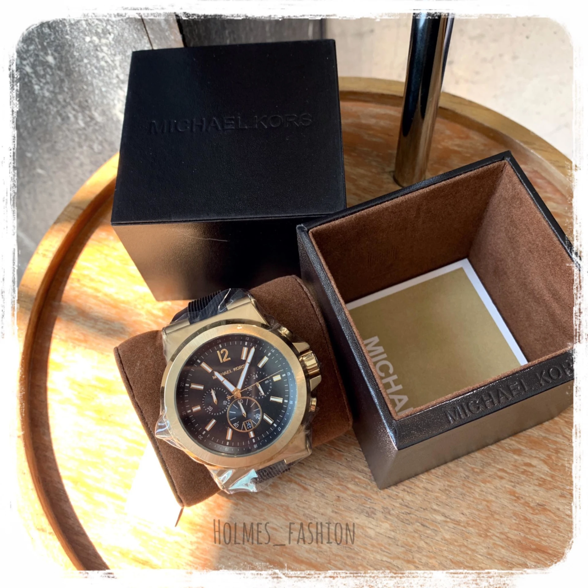 [Holmes]MICHAEL KORS MK 手錶 黑色矽膠錶帶 三眼金框 MK8445 48mm