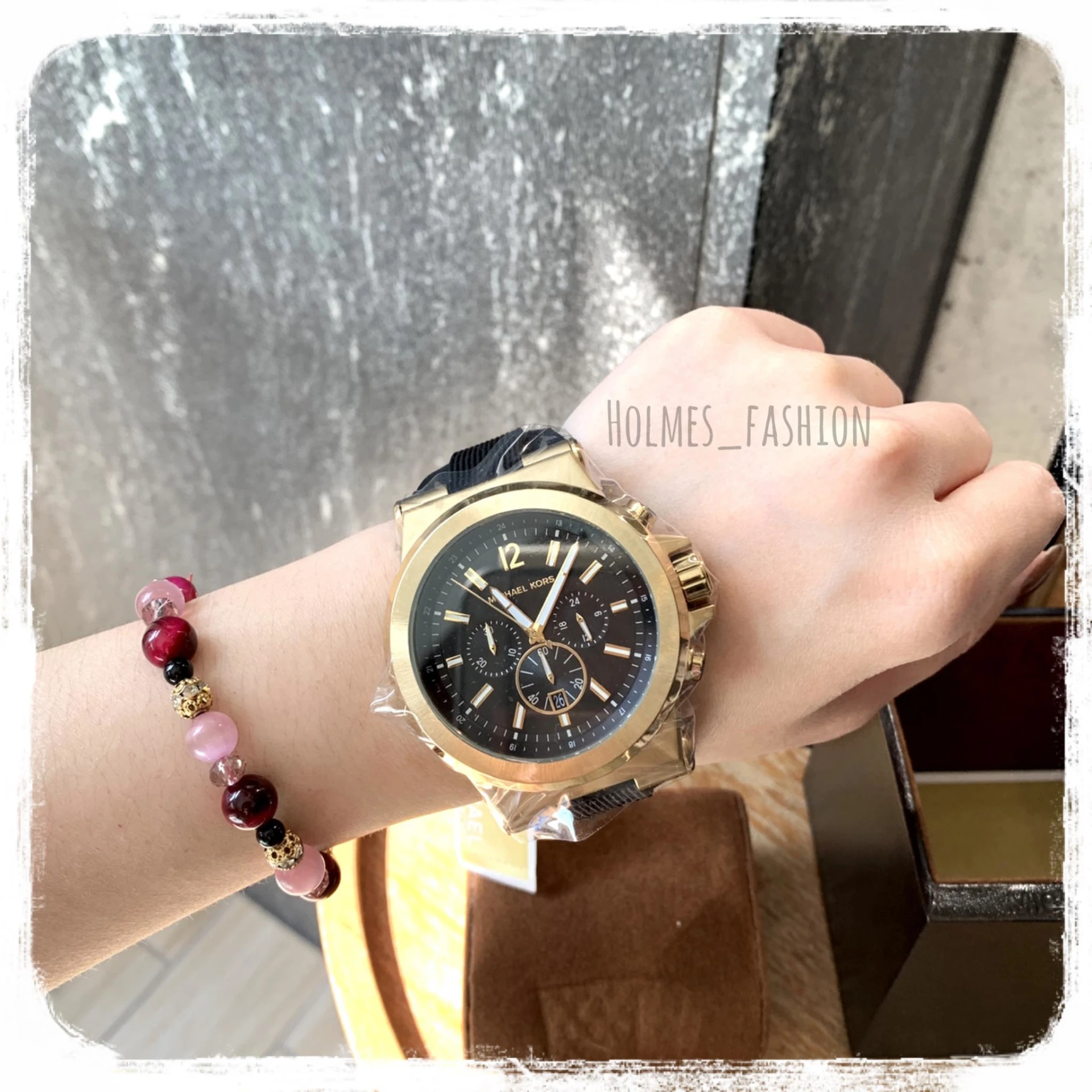 [Holmes]MICHAEL KORS MK 手錶 黑色矽膠錶帶 三眼金框 MK8445 48mm