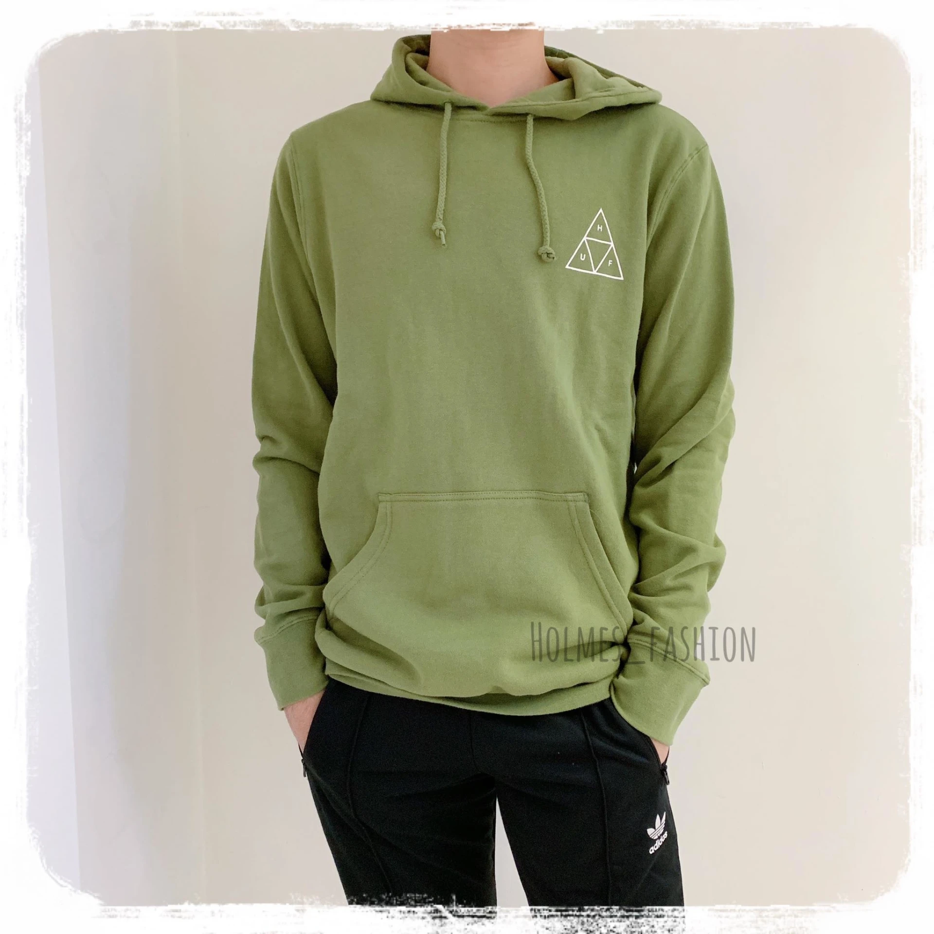 HUF 美版 刷毛連帽衛衣 帽踢 墨綠色 背後大LOGO