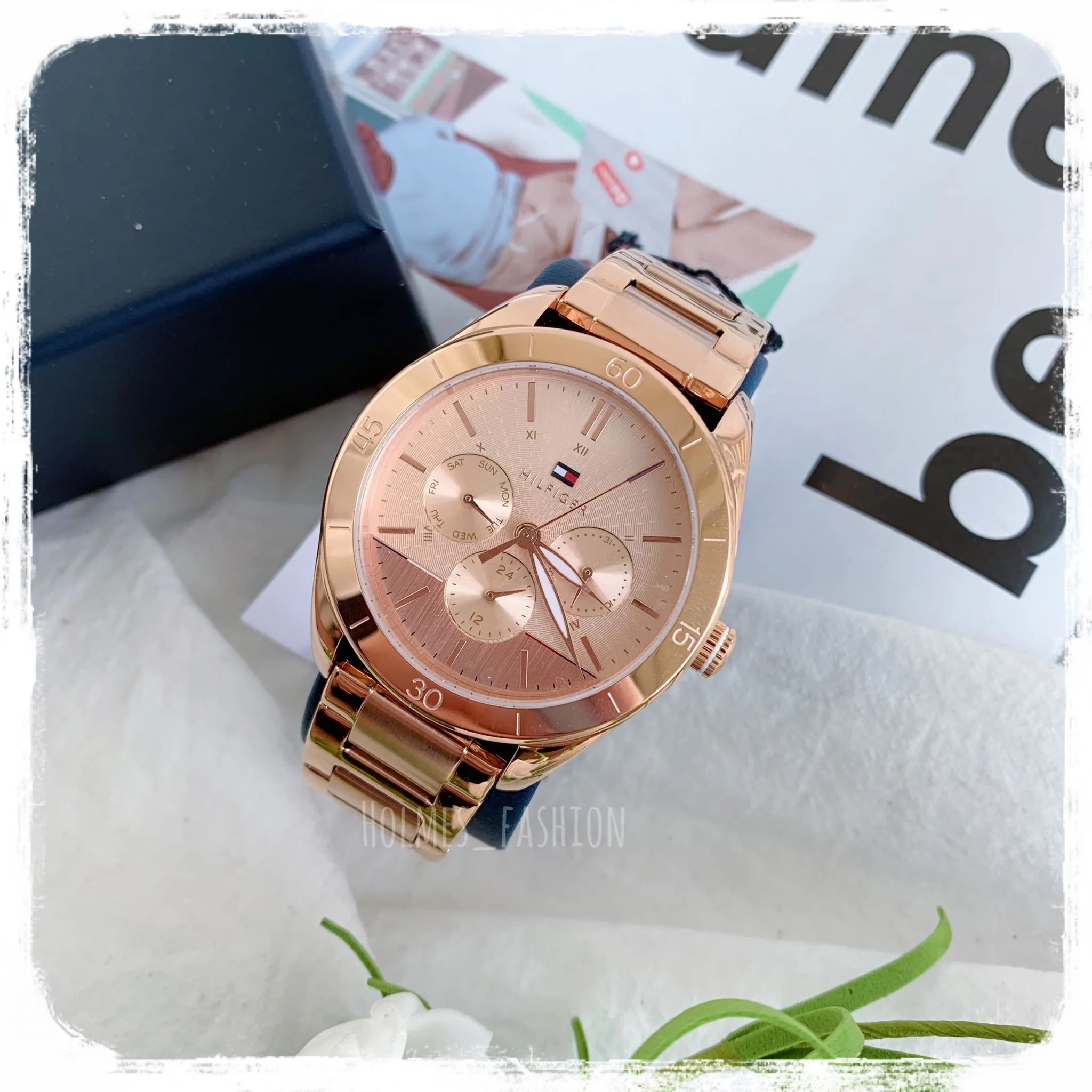 [Holmes]TOMMY HILFIGER 女錶 玫瑰金 40mm三眼 #1781884