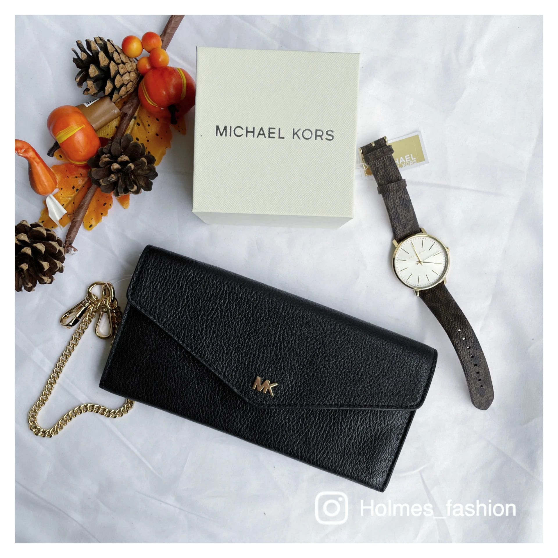 [Holmes]MICHAEL KORS 手拿鍊條長夾 鍊條晚宴包 MK小LOGO 黑色
