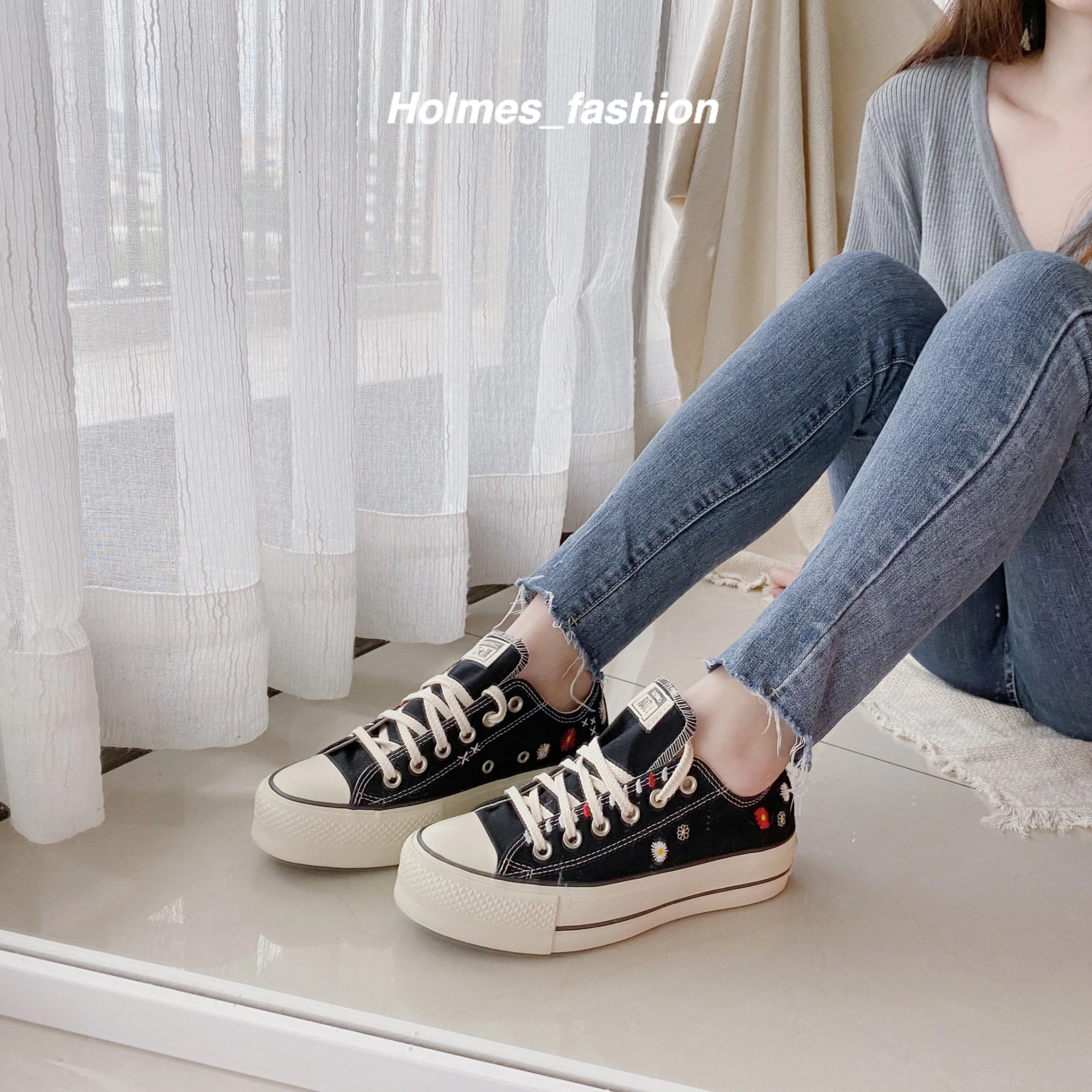 [Holmes]Converse chuck Taylor Lift platform 厚底 小花 刺繡 帆布鞋 567994C