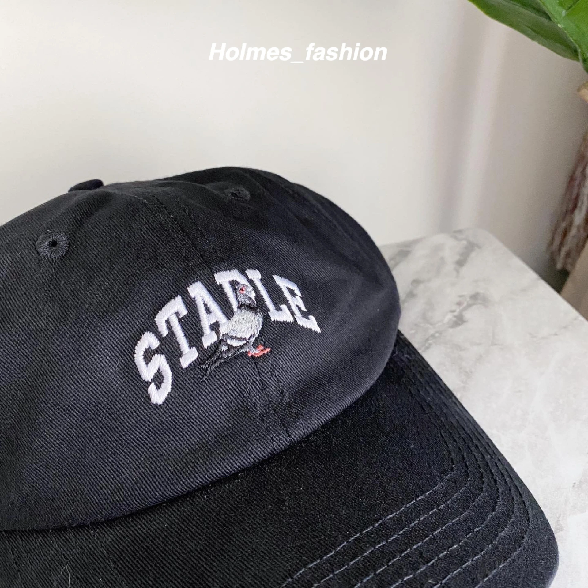 [Holmes]美牌 Staple Twill Cap 字樣鴿子 刺繡 老帽 黑色 英薩吉