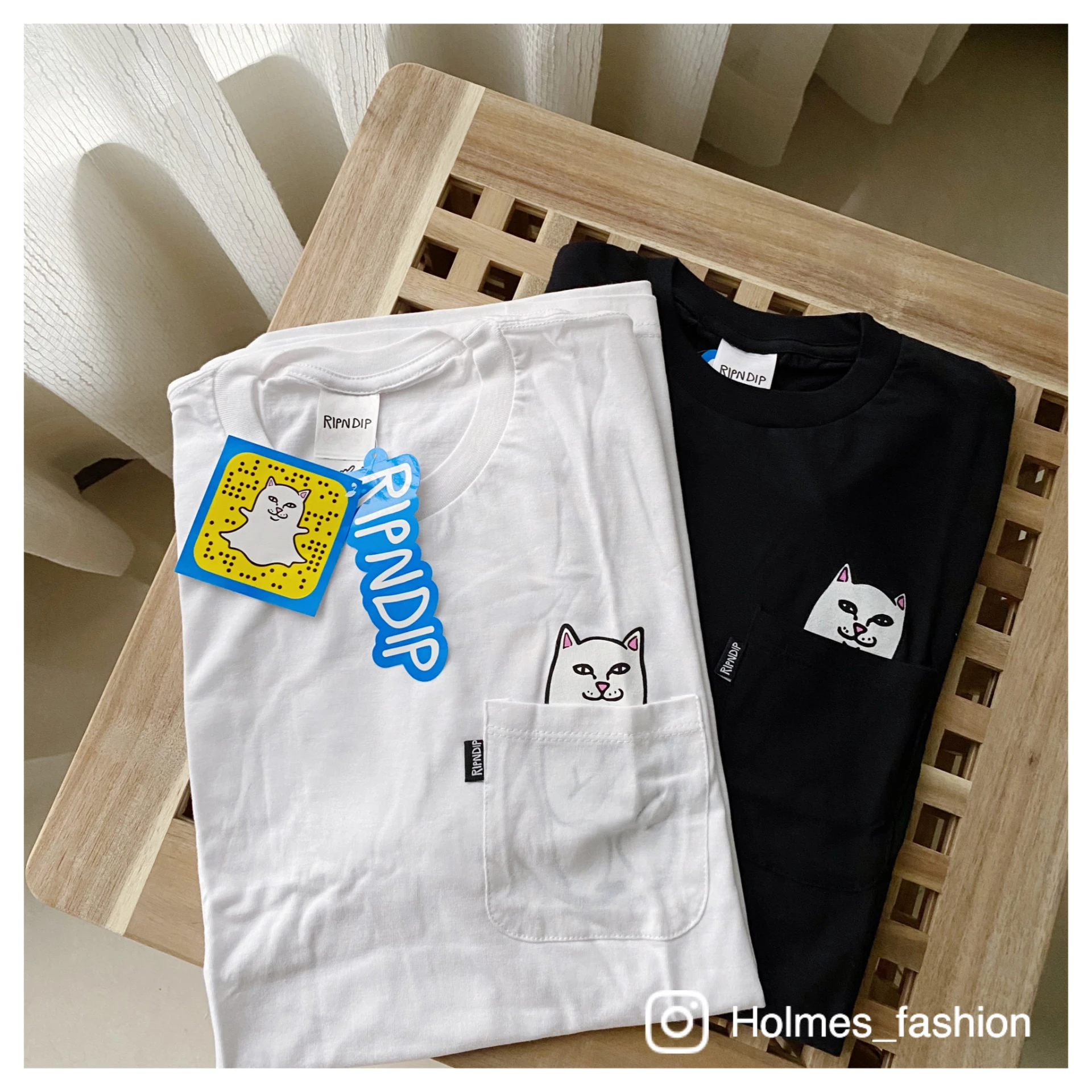 [Holmes]RIPNDIP 中指貓 口袋短袖 黑白兩色 中指貓短踢