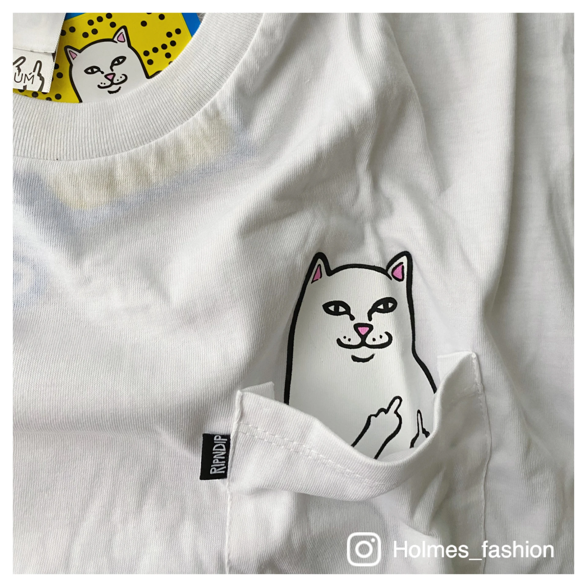 [Holmes]RIPNDIP 中指貓 口袋短袖 黑白兩色 中指貓短踢