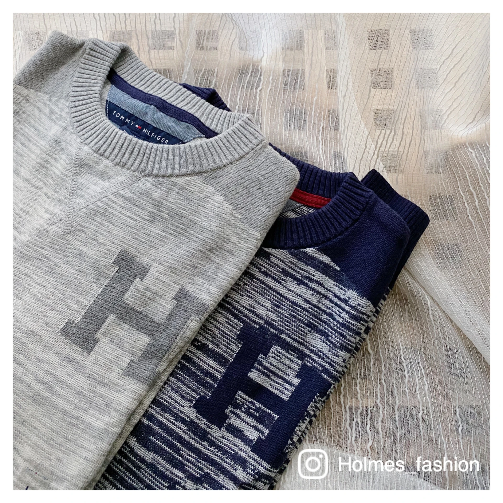 [Holmes]TOMMY HILFIGER 大童版 針織毛衣 雪花灰色L/海軍藍XL