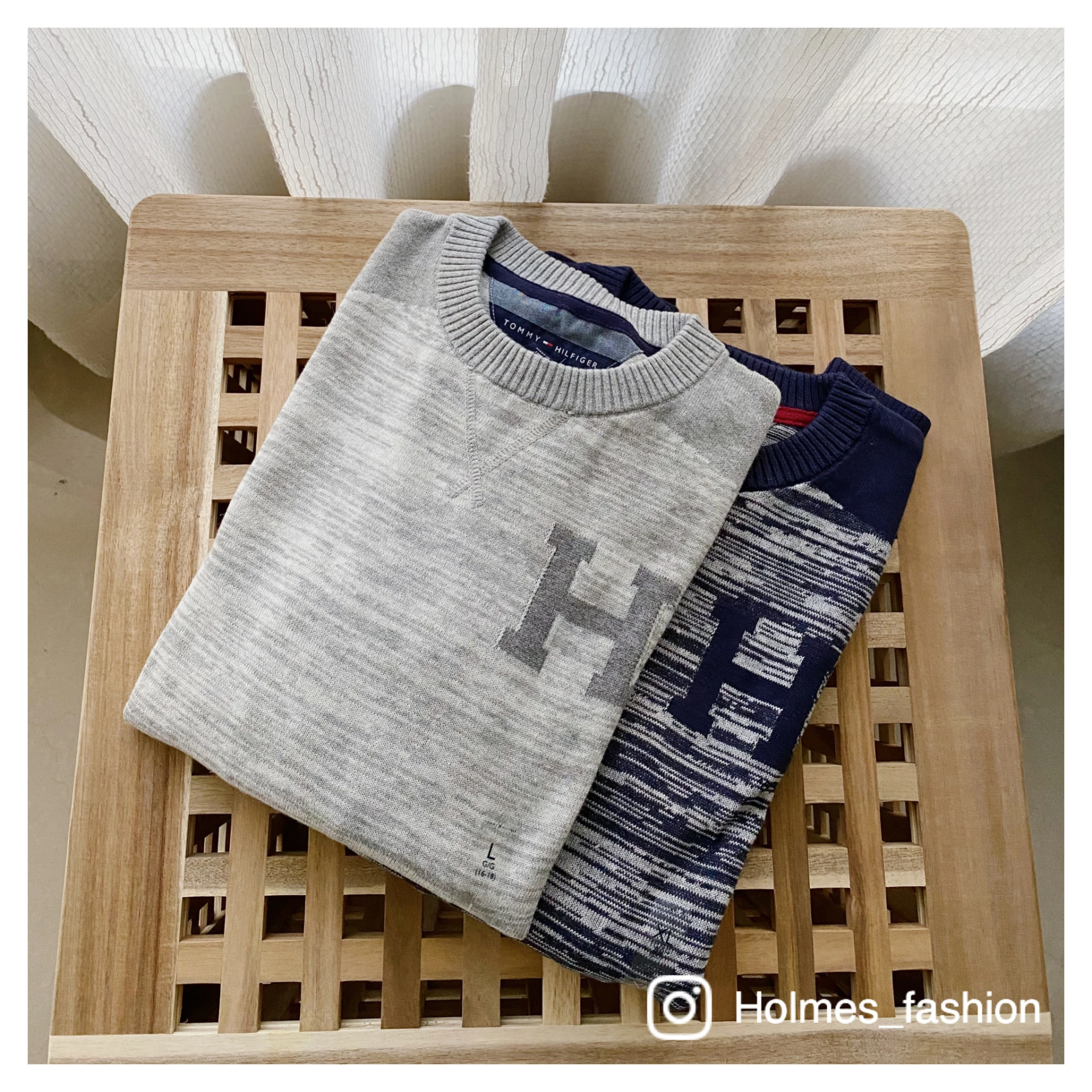 [Holmes]TOMMY HILFIGER 大童版 針織毛衣 雪花灰色L/海軍藍XL