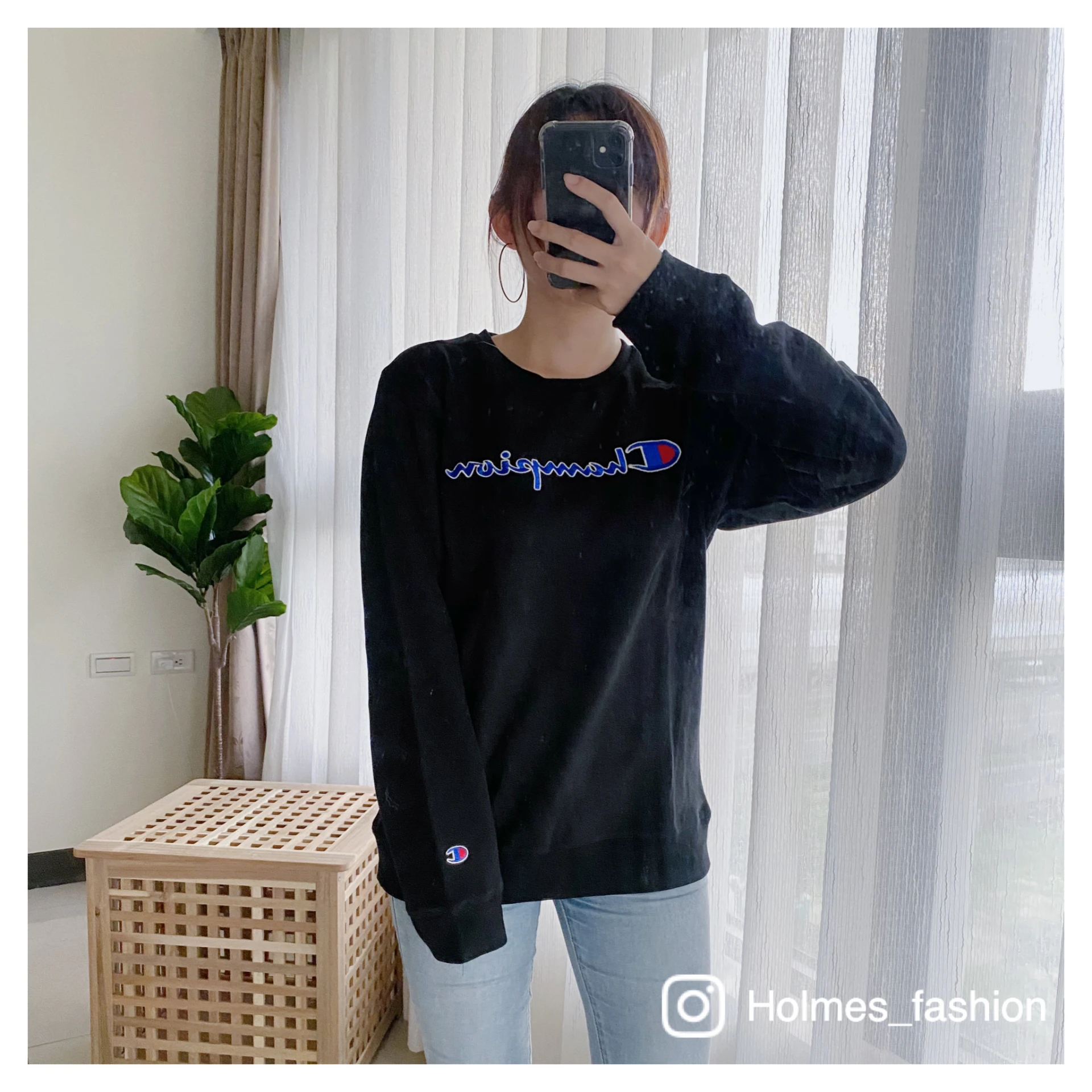 [Holmes]CHAMPION 刺繡LOGO 大童版(青年版)大學踢 黑色/深藍