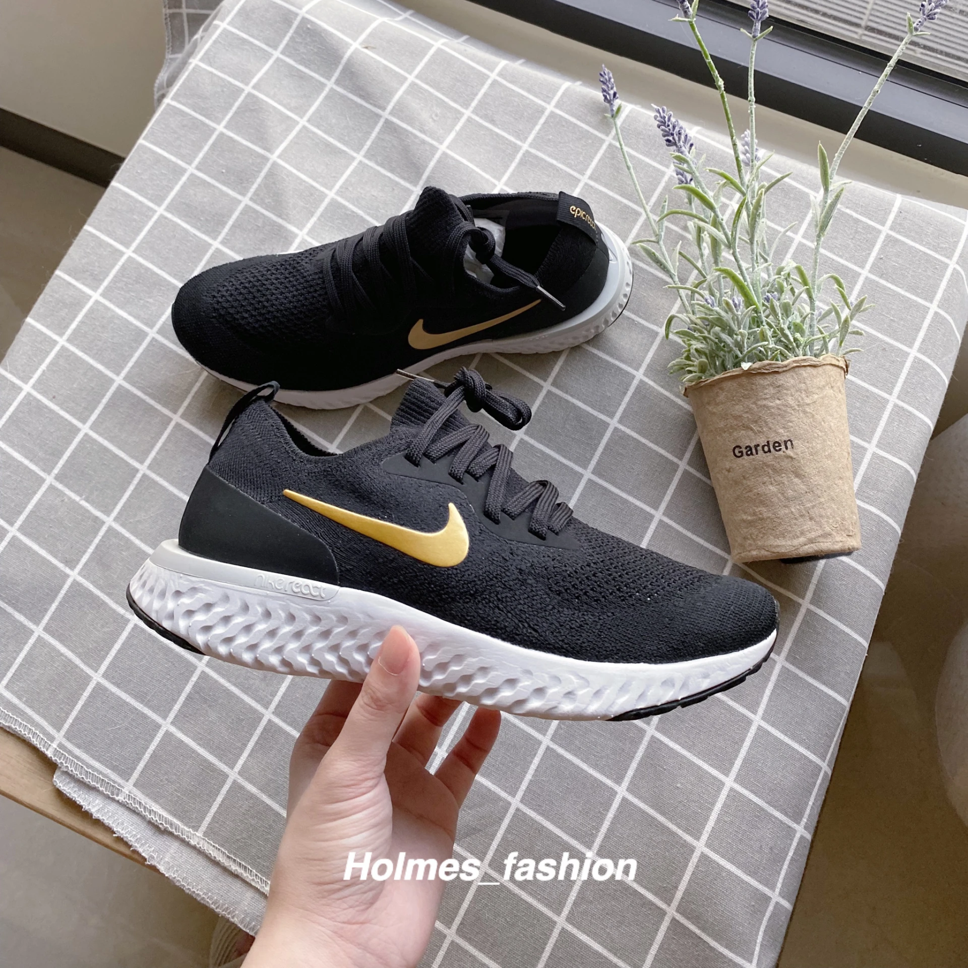 [Holmes]NIKE EPIC REACT FLYKNIT 運動鞋 編織鞋 休閒鞋 黑金 AQ0070-013