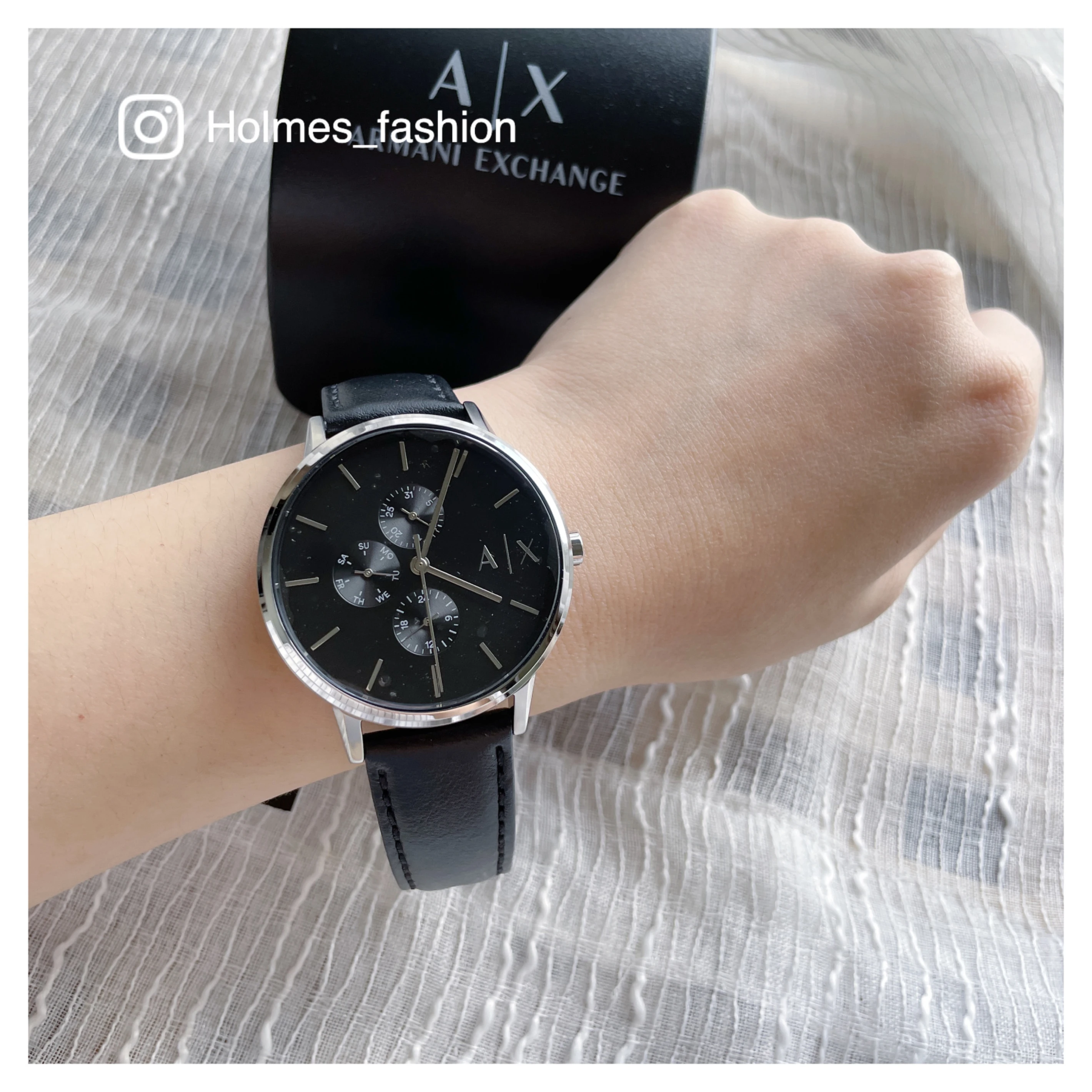 [Holmes]ARMANI EXCHANGE 三眼男錶 簡約中性 皮革錶帶 AX2717  黑色