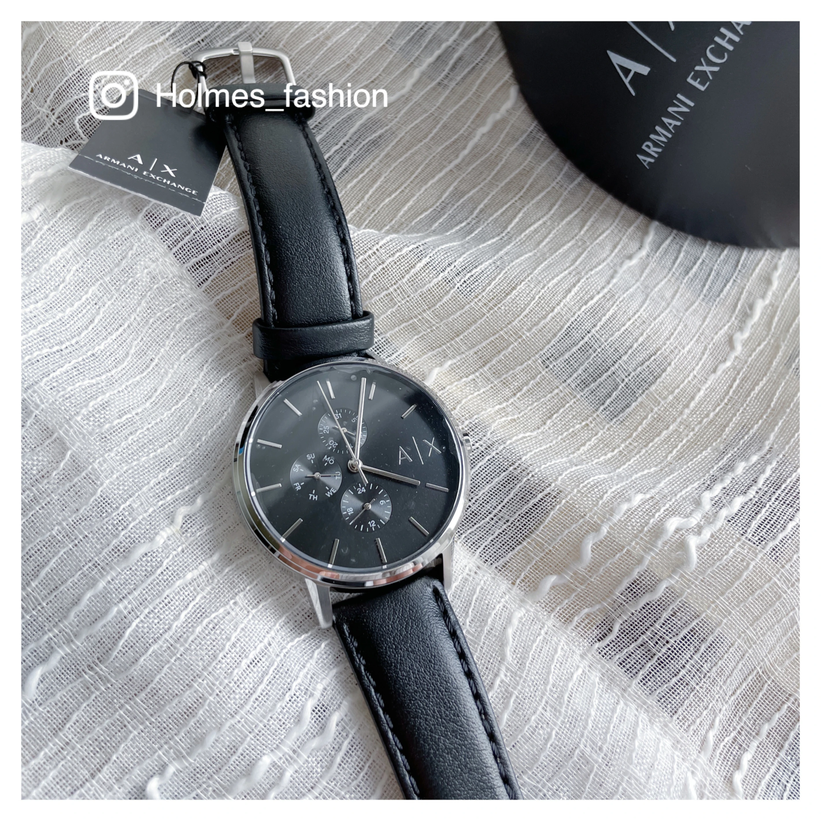 [Holmes]ARMANI EXCHANGE 三眼男錶 簡約中性 皮革錶帶 AX2717  黑色