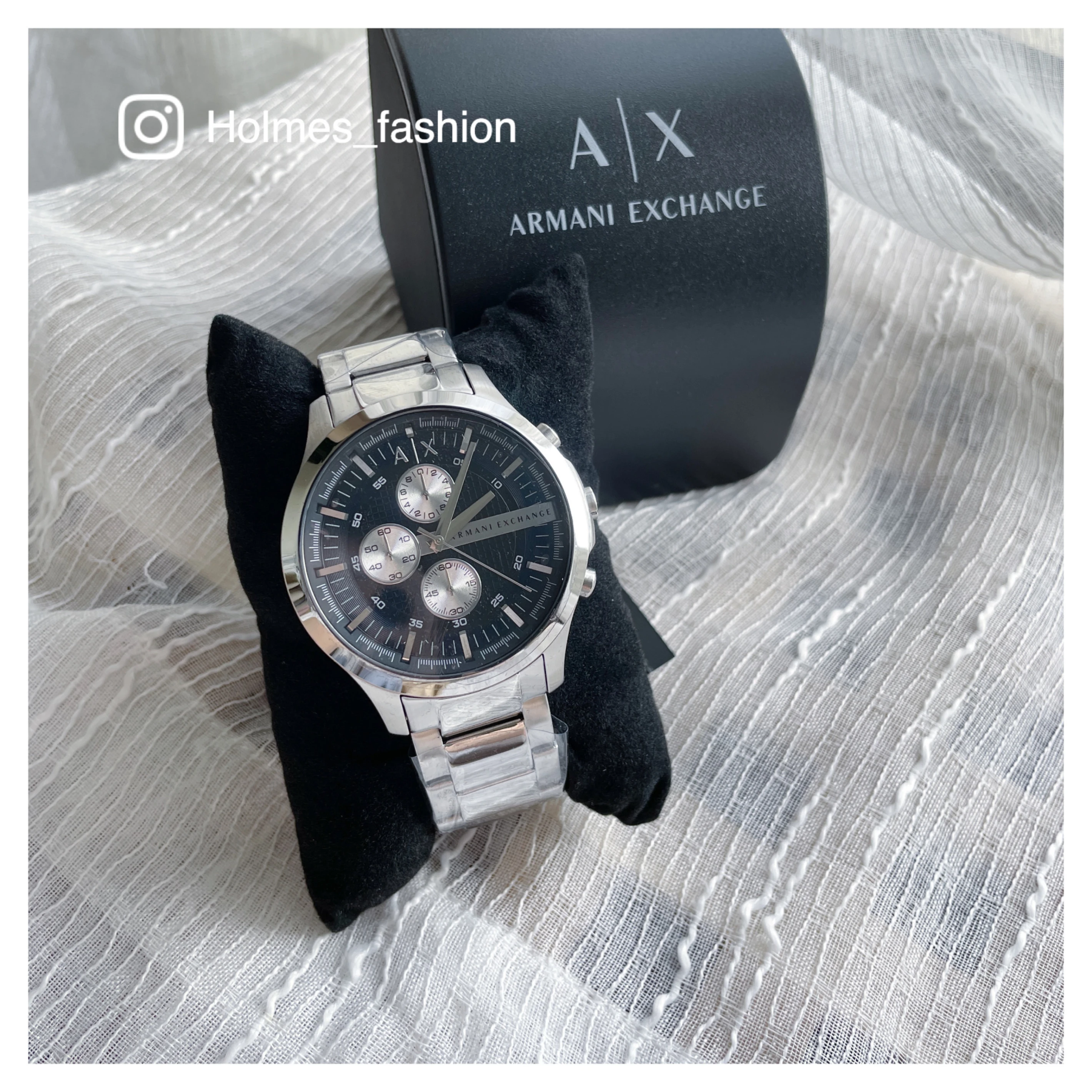 [Holmes]ARMANI EXCHANGE 三眼男錶 都會計時鋼帶錶 翱翔天際 AX2152  黑/銀