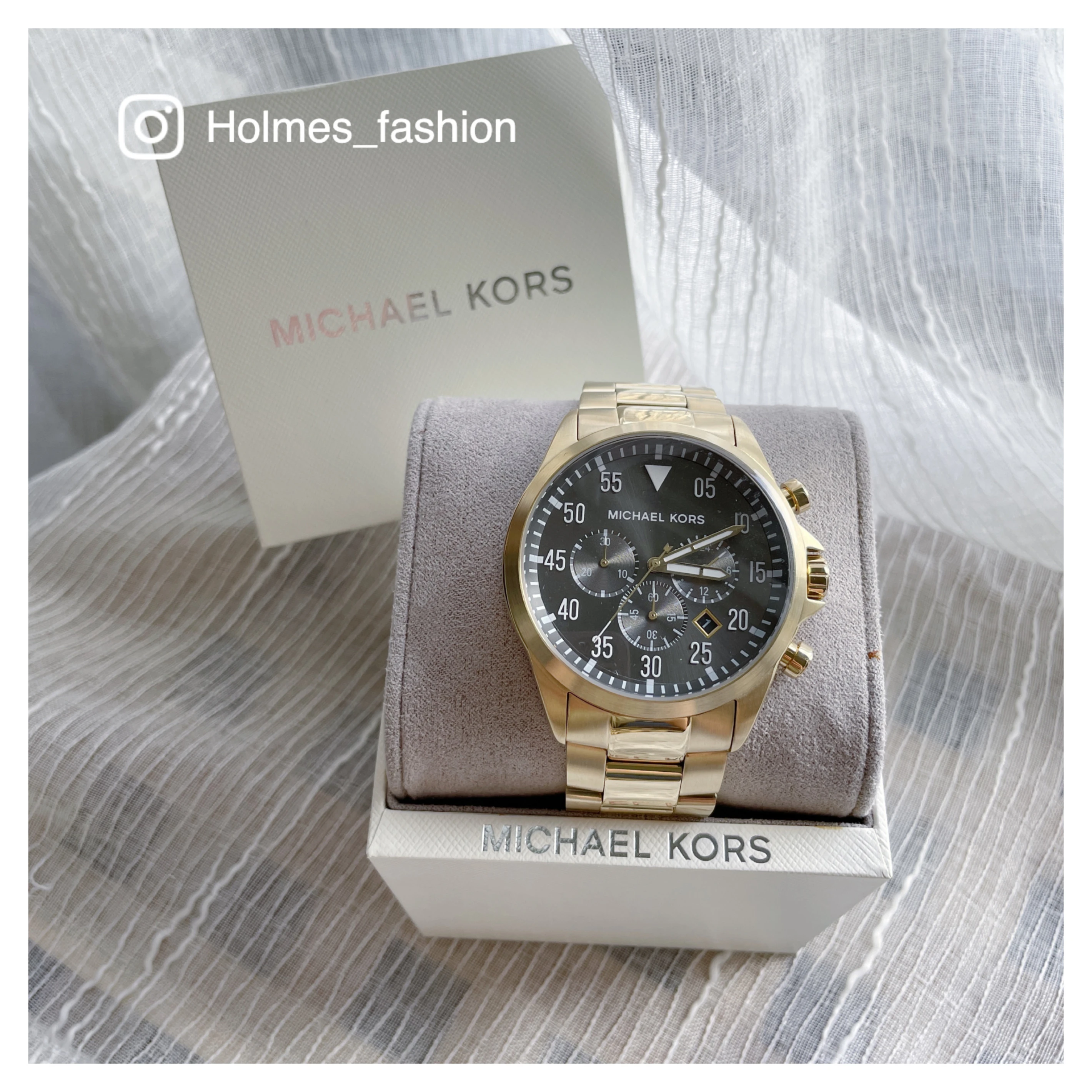 [Holmes]MICHAEL KORS 男錶 MK8361 不鏽鋼 三眼 香檳金 大錶面 45MM