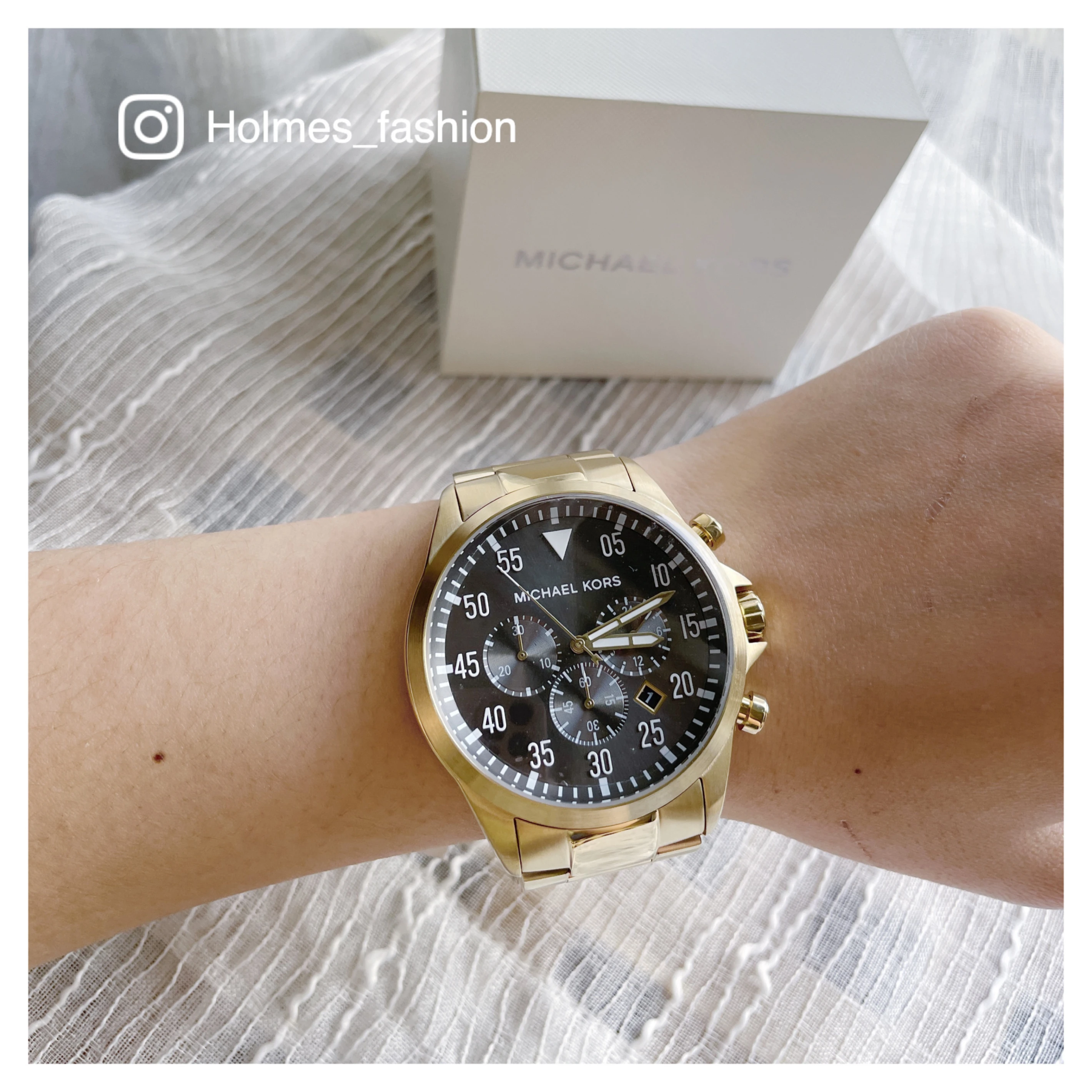 [Holmes]MICHAEL KORS 男錶 MK8361 不鏽鋼 三眼 香檳金 大錶面 45MM
