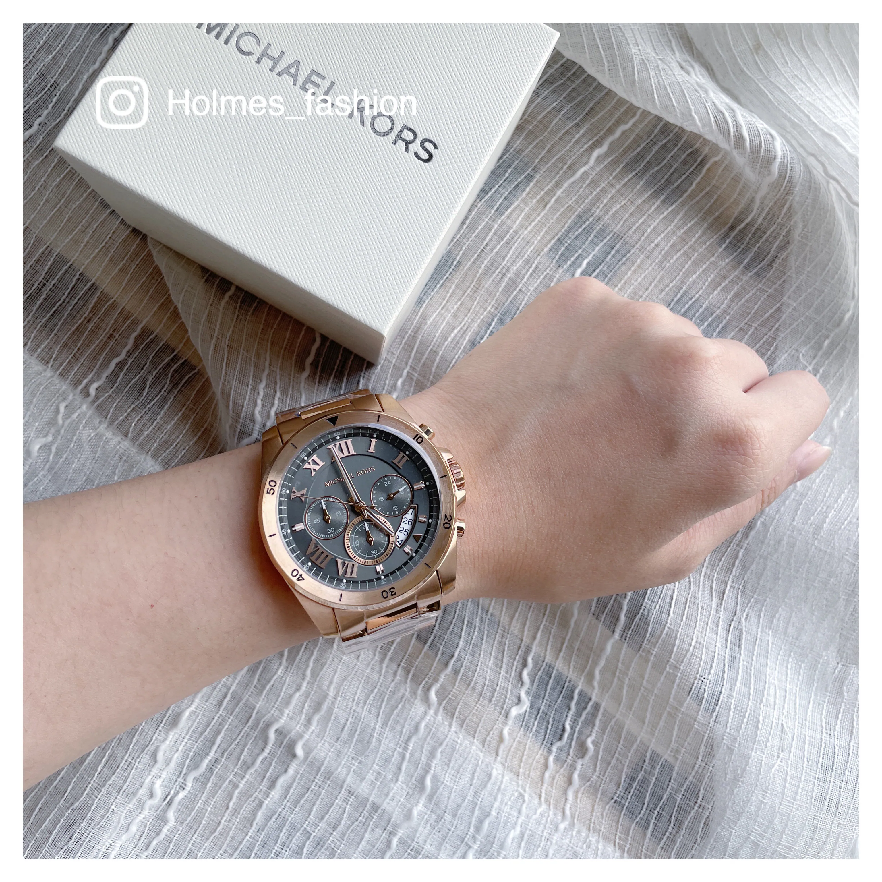 [Holmes]MICHAEL KORS 男錶 MK8563 鐵灰 深灰 錶盤 玫瑰金 三眼 計時 手錶
